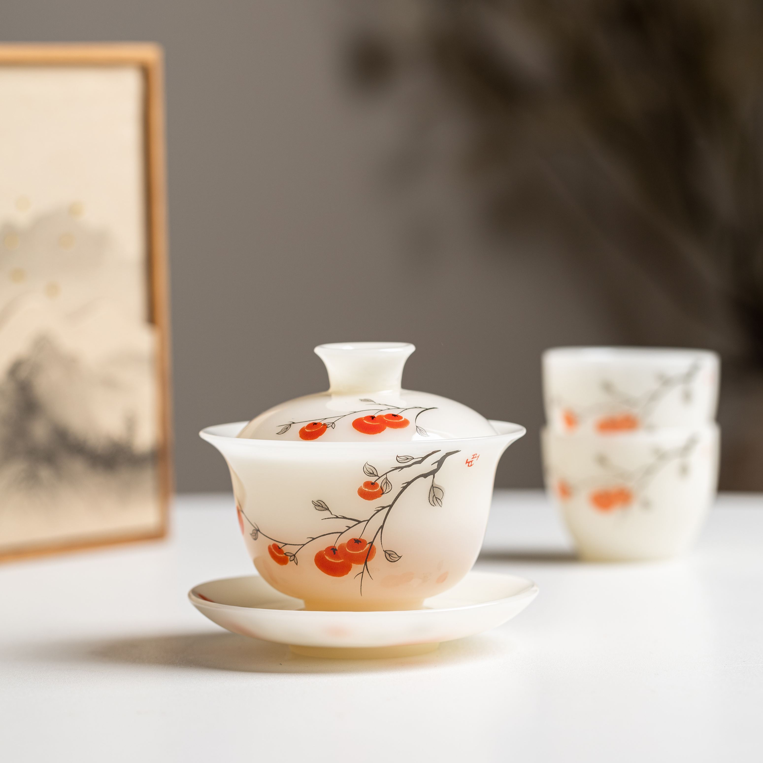 "Ruyi Persimmon" - PuYu(璞玉) White Porcelain Tea Gift Set-TeaTsy Official Website