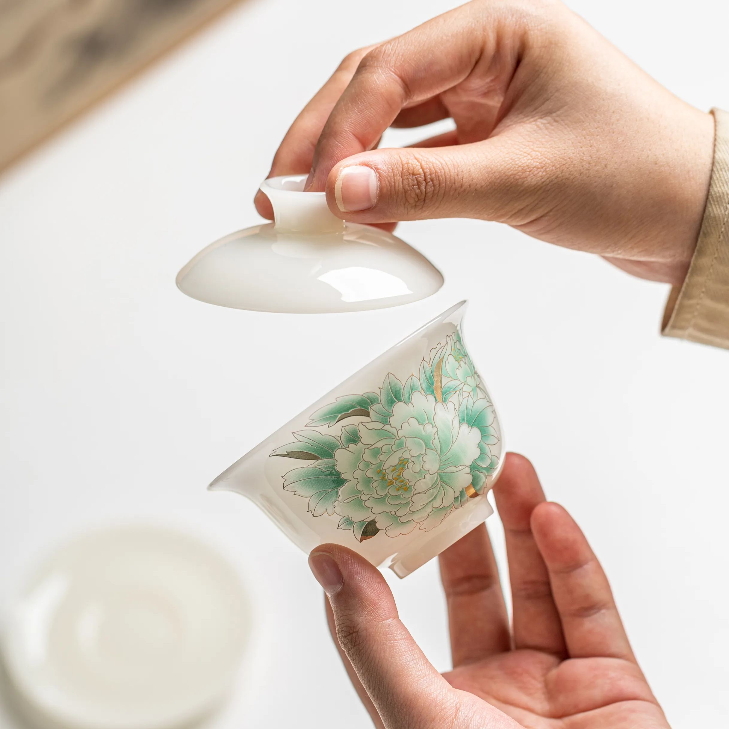 "Auspicious Peony" - PuYu(璞玉) White Porcelain Tea Gift Set-TeaTsy Official Website