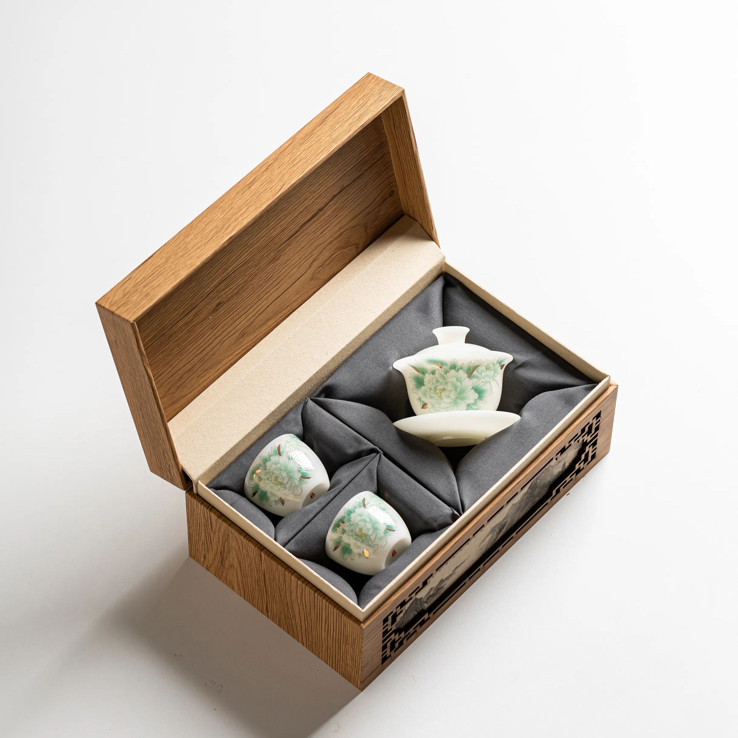 "Auspicious Peony" - PuYu(璞玉) White Porcelain Tea Gift Set-TeaTsy Official Website