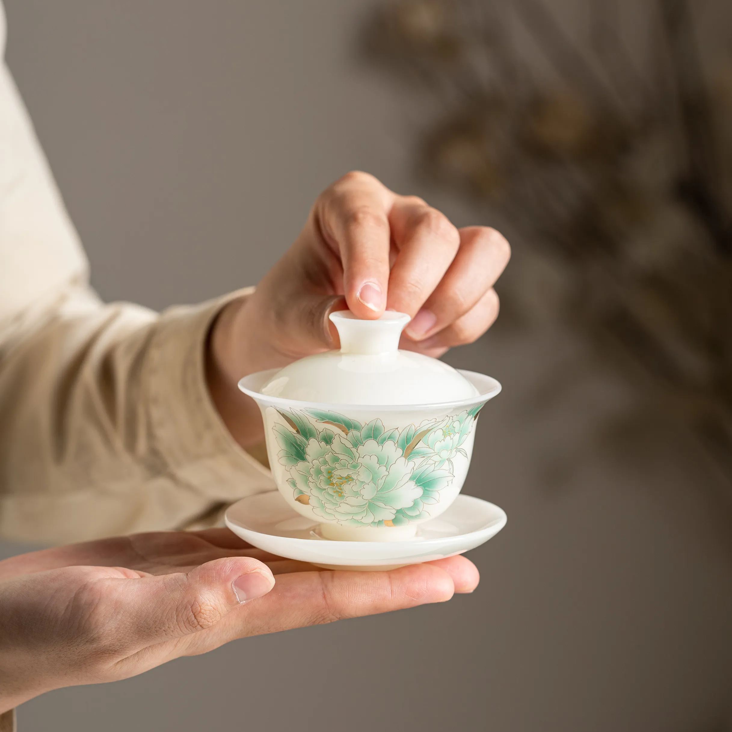 "Auspicious Peony" - PuYu(璞玉) White Porcelain Tea Gift Set-TeaTsy Official Website