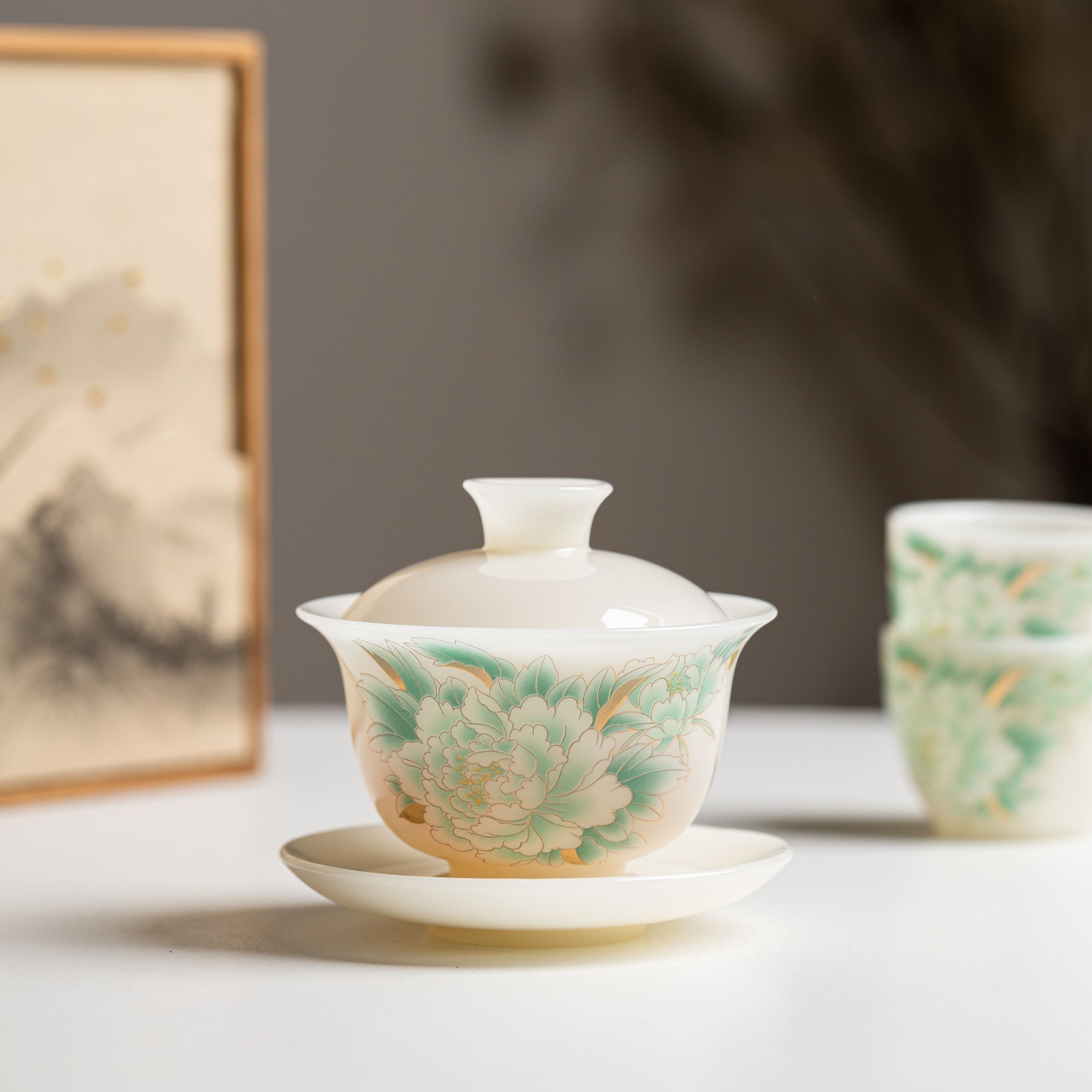 "Auspicious Peony" - PuYu(璞玉) White Porcelain Tea Gift Set-TeaTsy Official Website