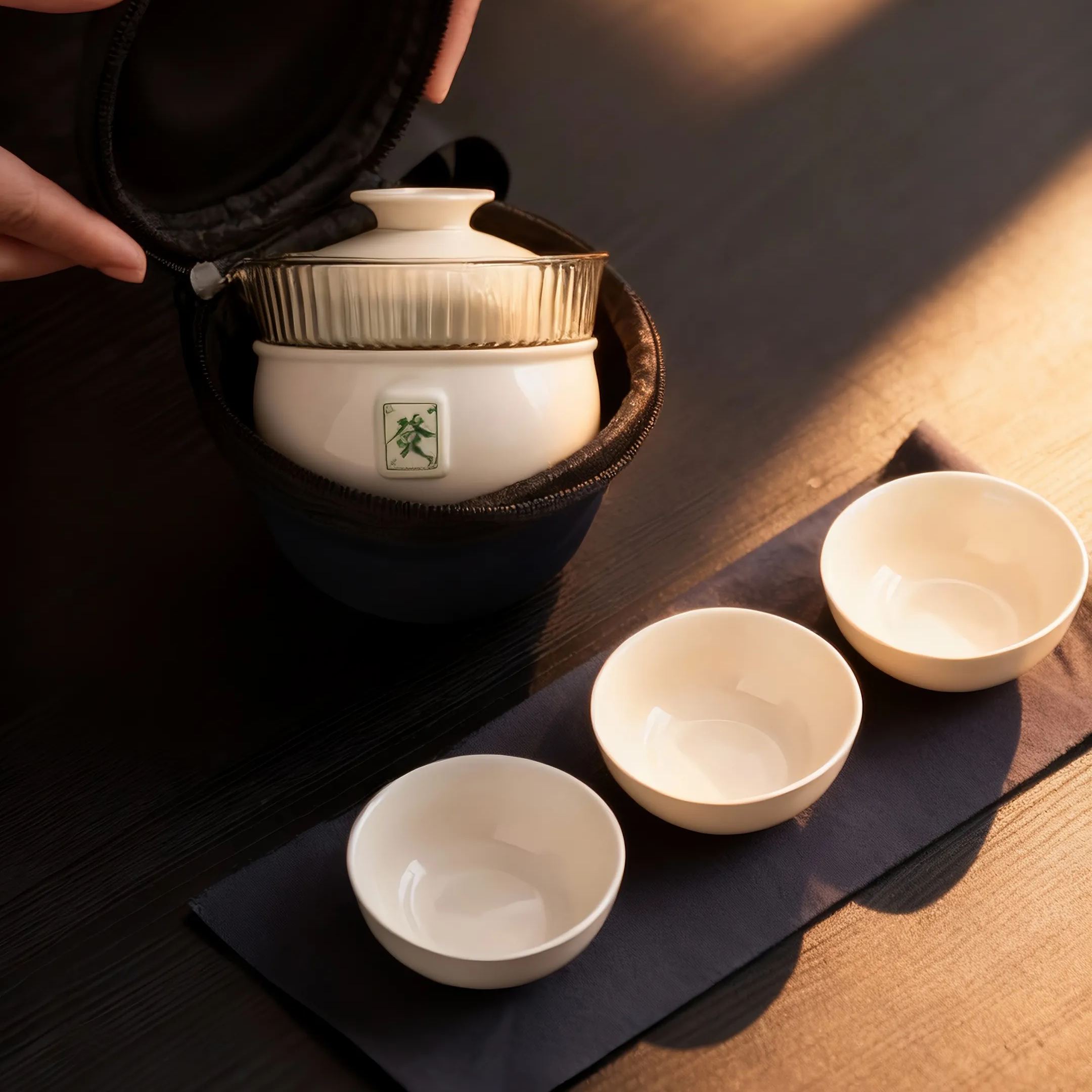  “Fa" Grass Wood Glaze Porcelain Portable Tea Set with Protective Case-TeaTsy Official Website