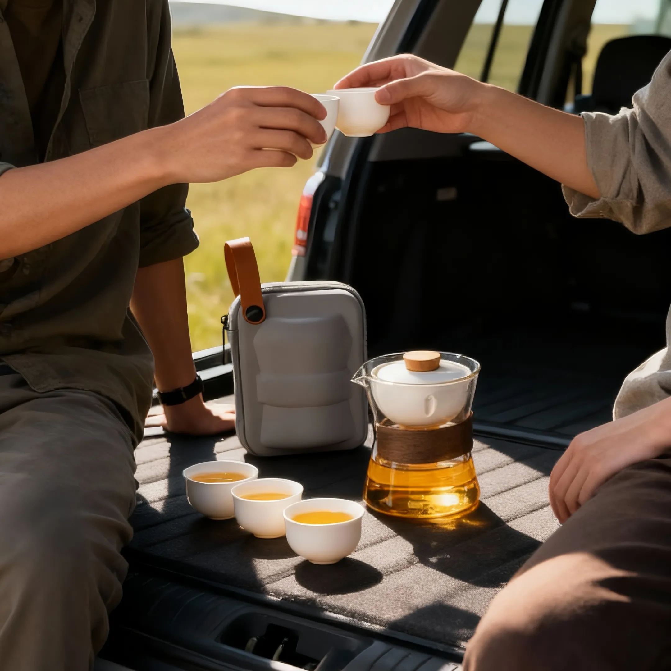 “Vortex Kit” - Heat-Resistant Glass Handled Teapot with Rotating Strainer Travel Set-TeaTsy Official Website