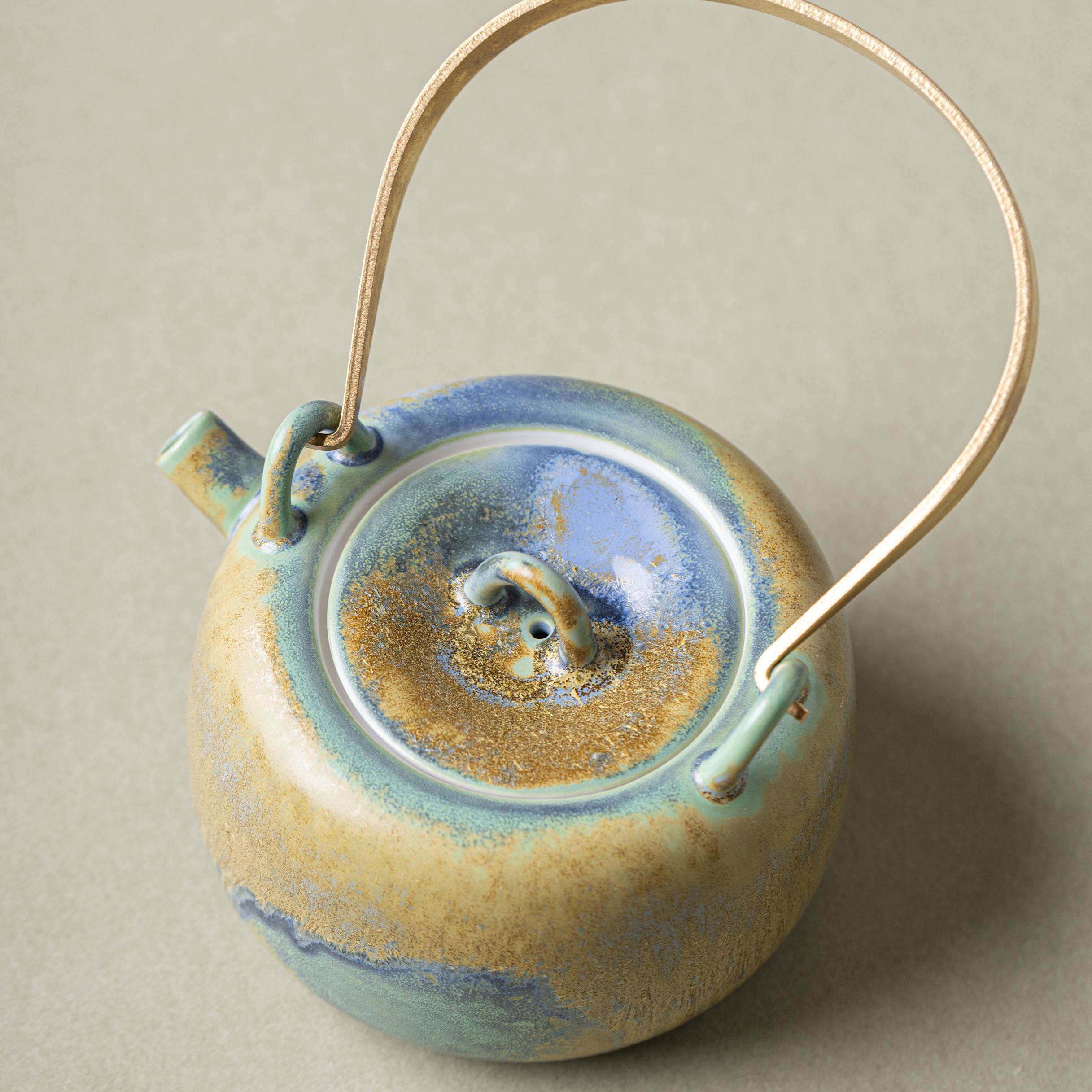 Thousand Miles of Rivers and Mountains/千里江山（Qian Li Jiang Shan - Crystalline Glaze Beam-Handled Teapot-TeaTsy Official Website