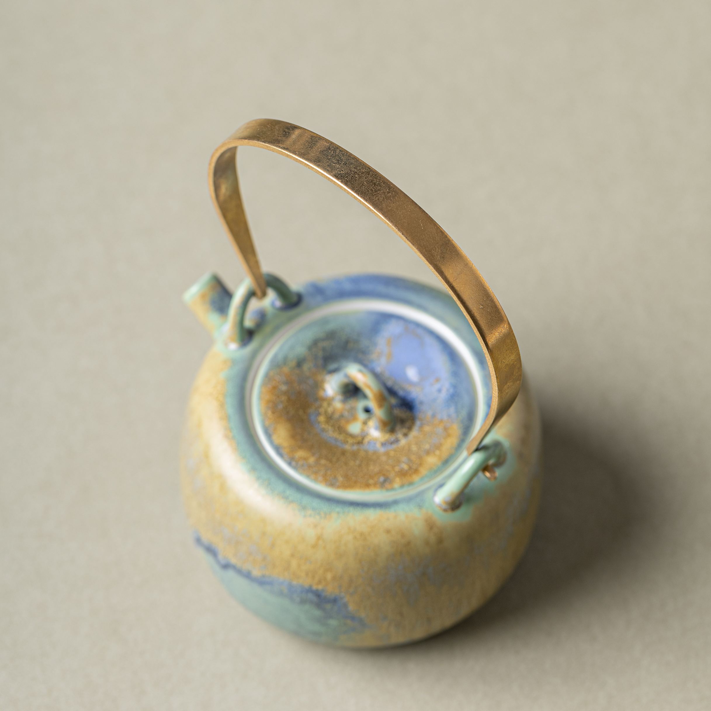 Thousand Miles of Rivers and Mountains/千里江山（Qian Li Jiang Shan - Crystalline Glaze Beam-Handled Teapot-TeaTsy Official Website