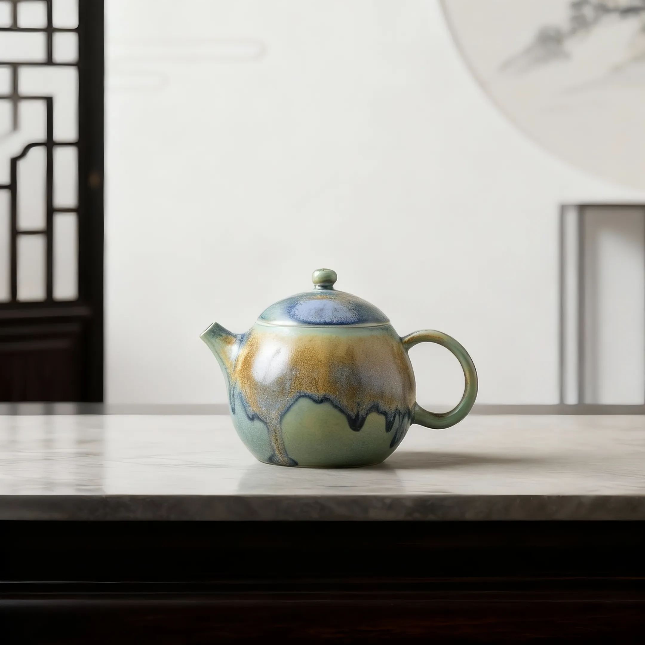 Thousand Miles of Rivers and Mountains/千里江山(Qian Li Jiang Shan) - Crystalline Glaze Glaze Xishi(西施) Teapot-TeaTsy Official Website