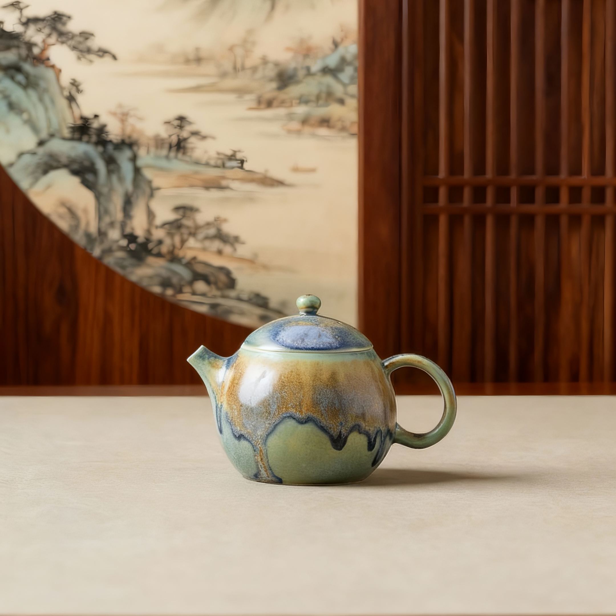Thousand Miles of Rivers and Mountains/千里江山(Qian Li Jiang Shan) - Crystalline Glaze Glaze Xishi(西施) Teapot-TeaTsy Official Website