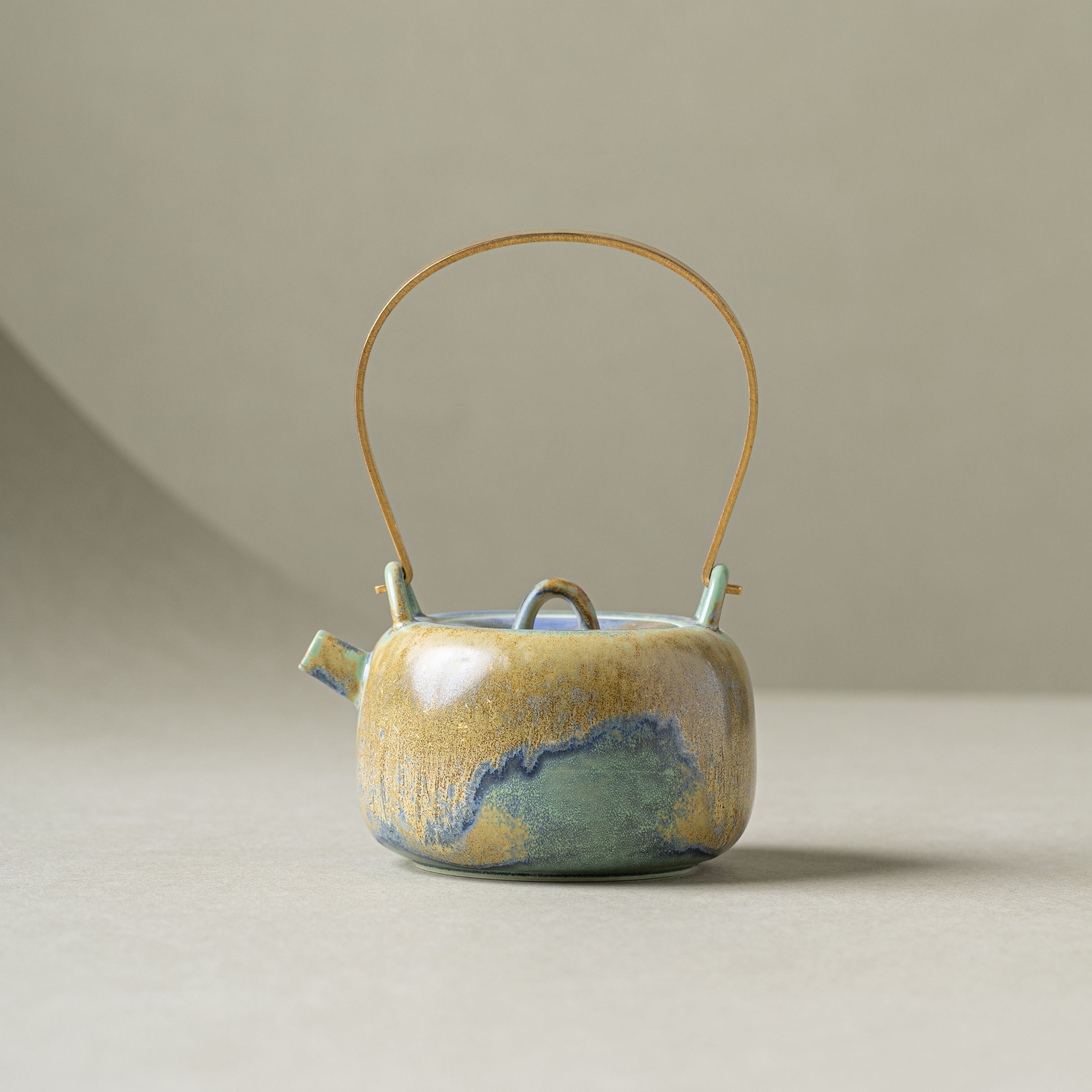 Thousand Miles of Rivers and Mountains/千里江山（Qian Li Jiang Shan - Crystalline Glaze Beam-Handled Teapot-TeaTsy Official Website