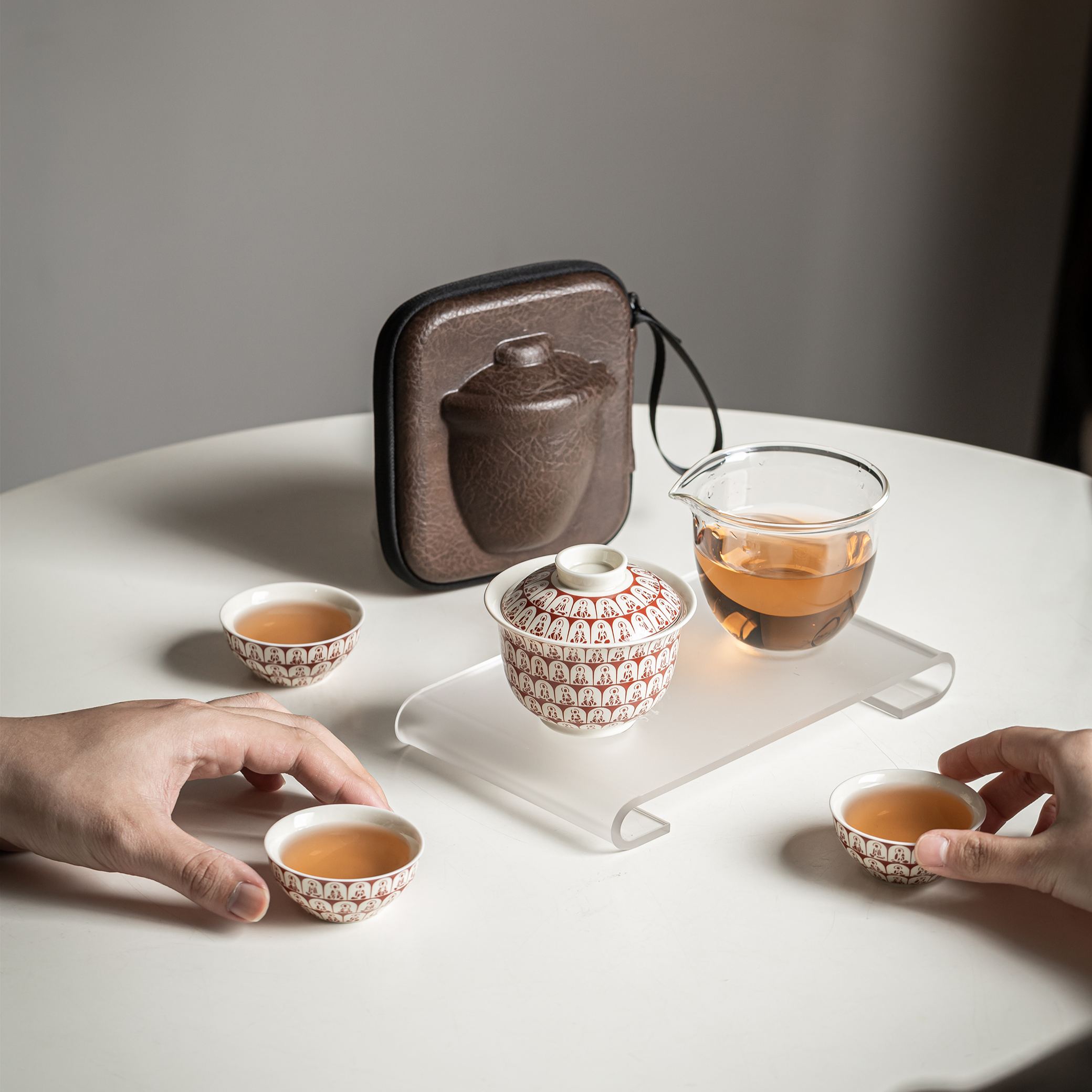 [Copy]"Jingmai“ Portable Tea Set – Celadon Gaiwan with Cups | Travel Gongfu Tea Set with Case