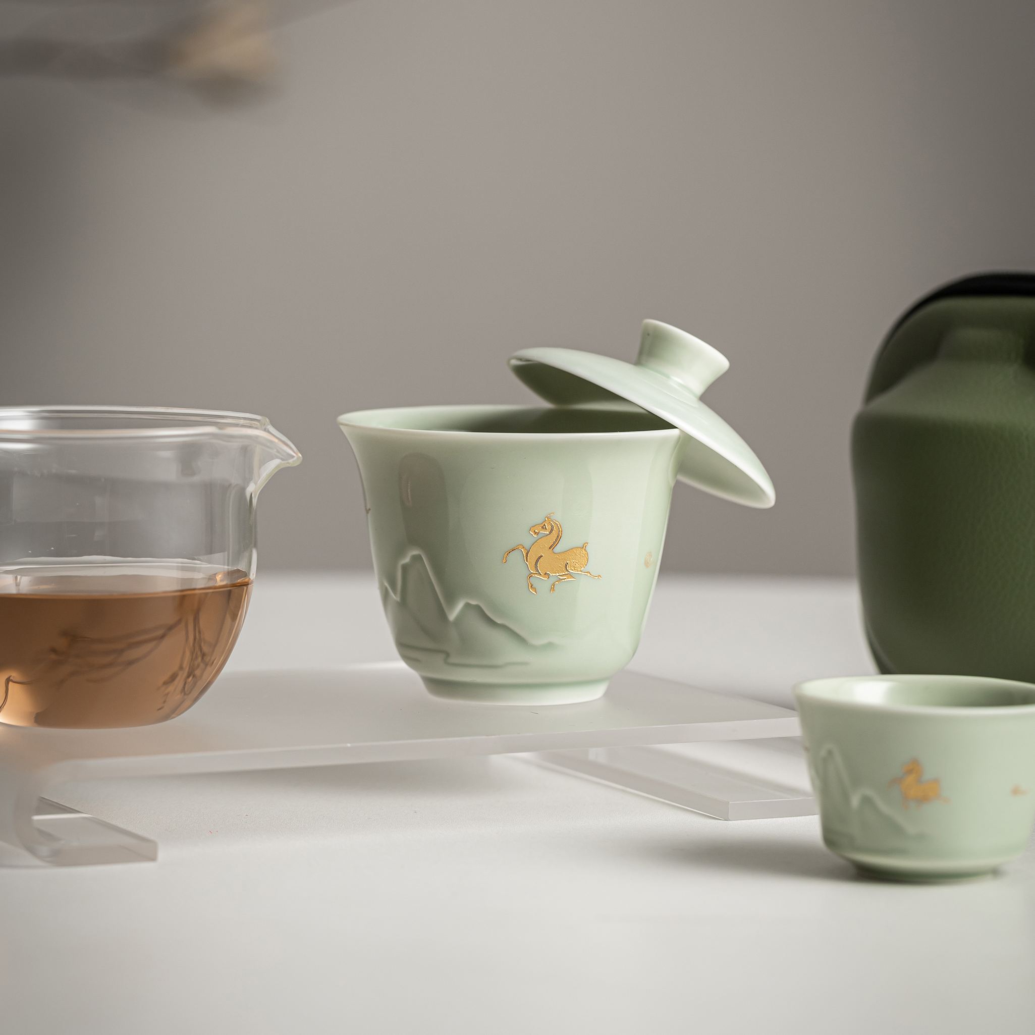 [Copy]"Jingmai“ Portable Tea Set – Celadon Gaiwan with Cups | Travel Gongfu Tea Set with Case