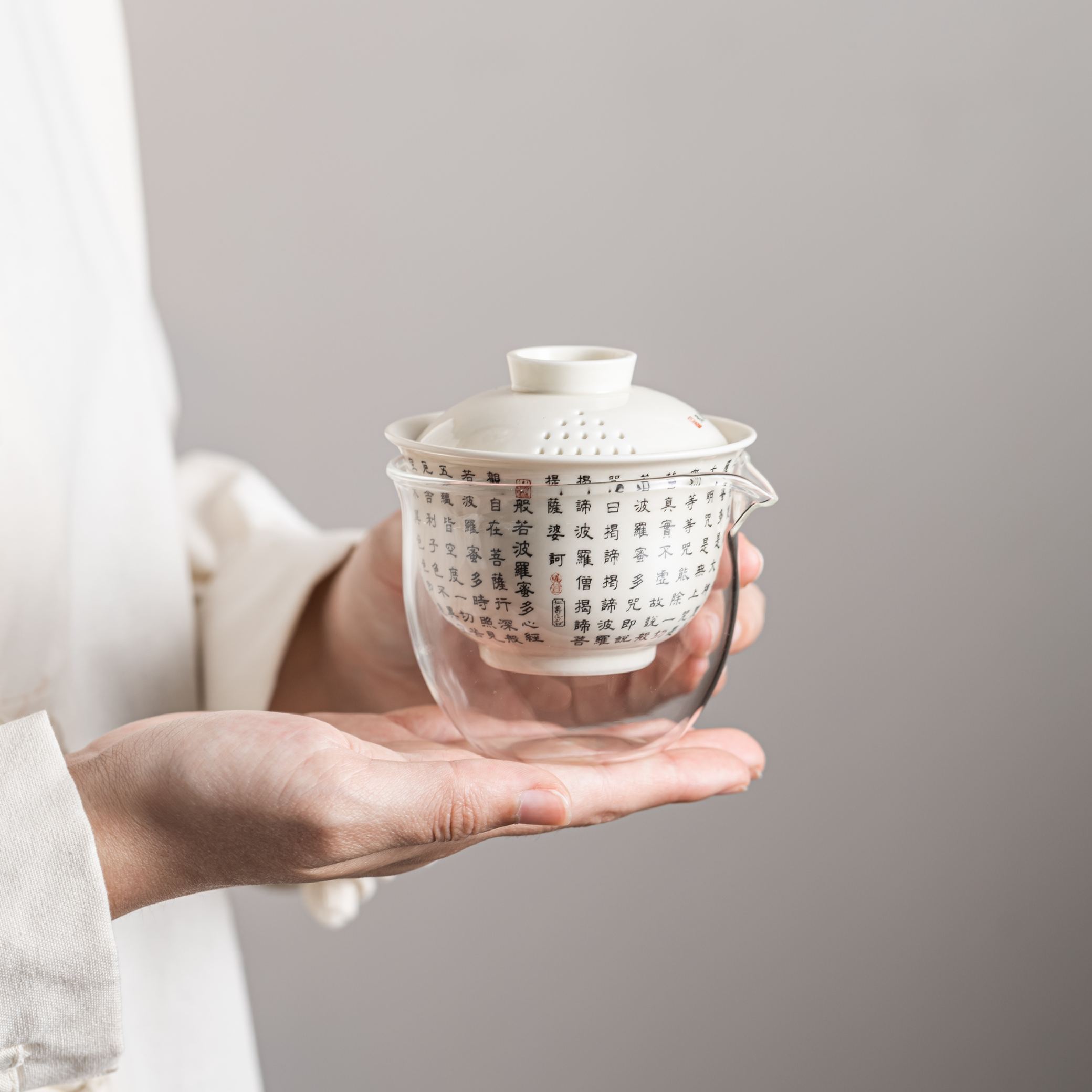「Upgraded Version」Heart Sutra /心經 (Lid Drain Holes) Travel Tea Set