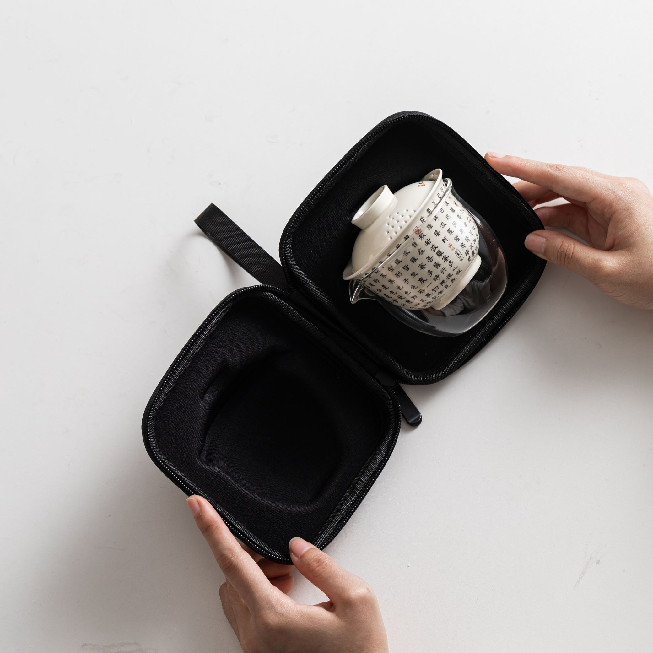 「Upgraded Version」Heart Sutra /心經 (Lid Drain Holes) Travel Tea Set