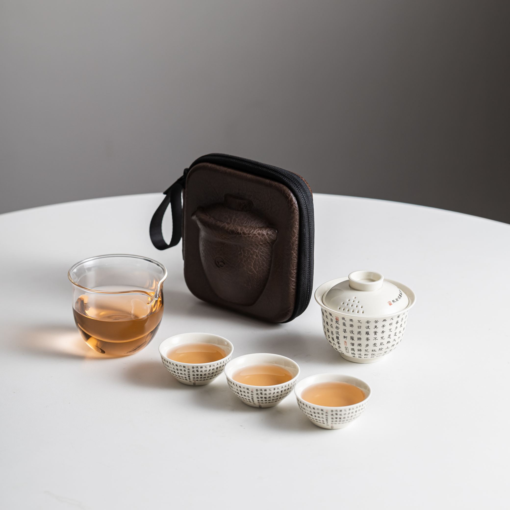 「Upgraded Version」Heart Sutra /心經 (Lid Drain Holes) Travel Tea Set