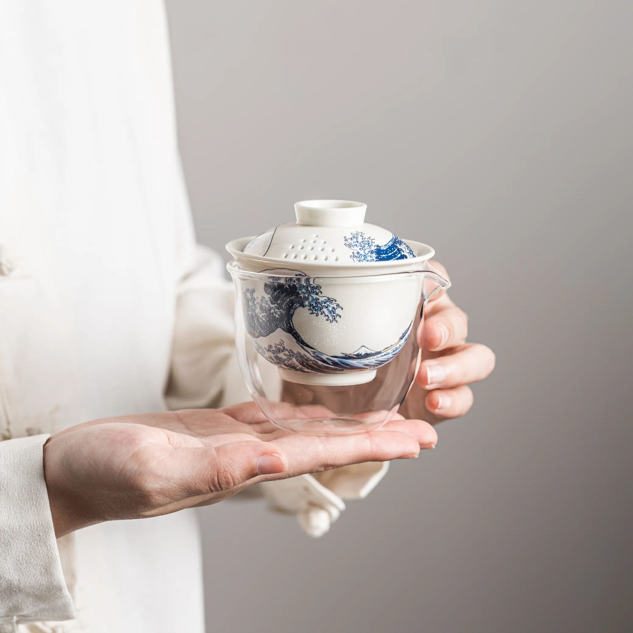 「Upgraded Version」The Great Wave off Kanagawa /神奈川衝浪裡 (Lid Drain Holes) Travel Tea Set