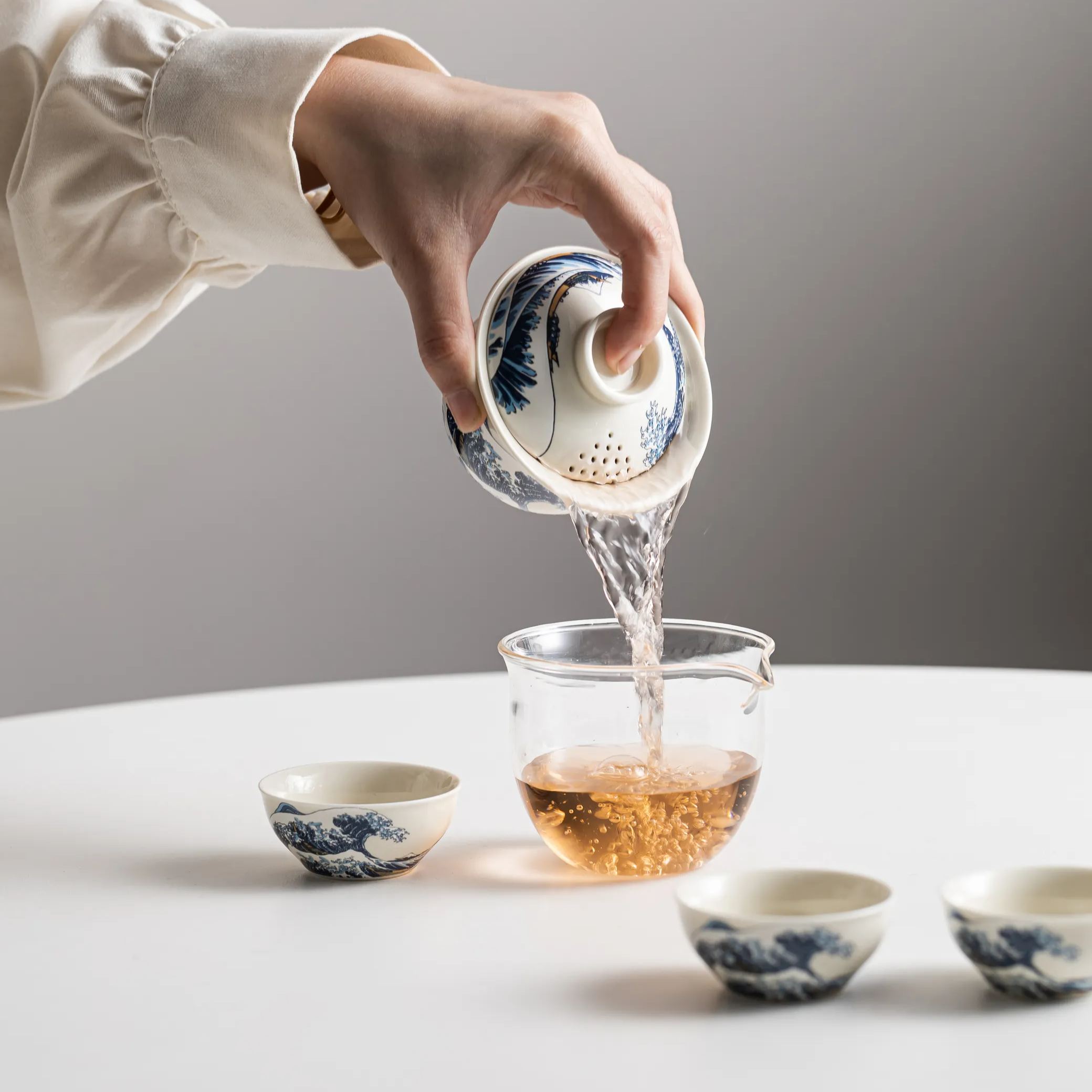 「Upgraded Version」The Great Wave off Kanagawa /神奈川衝浪裡 (Lid Drain Holes) Travel Tea Set