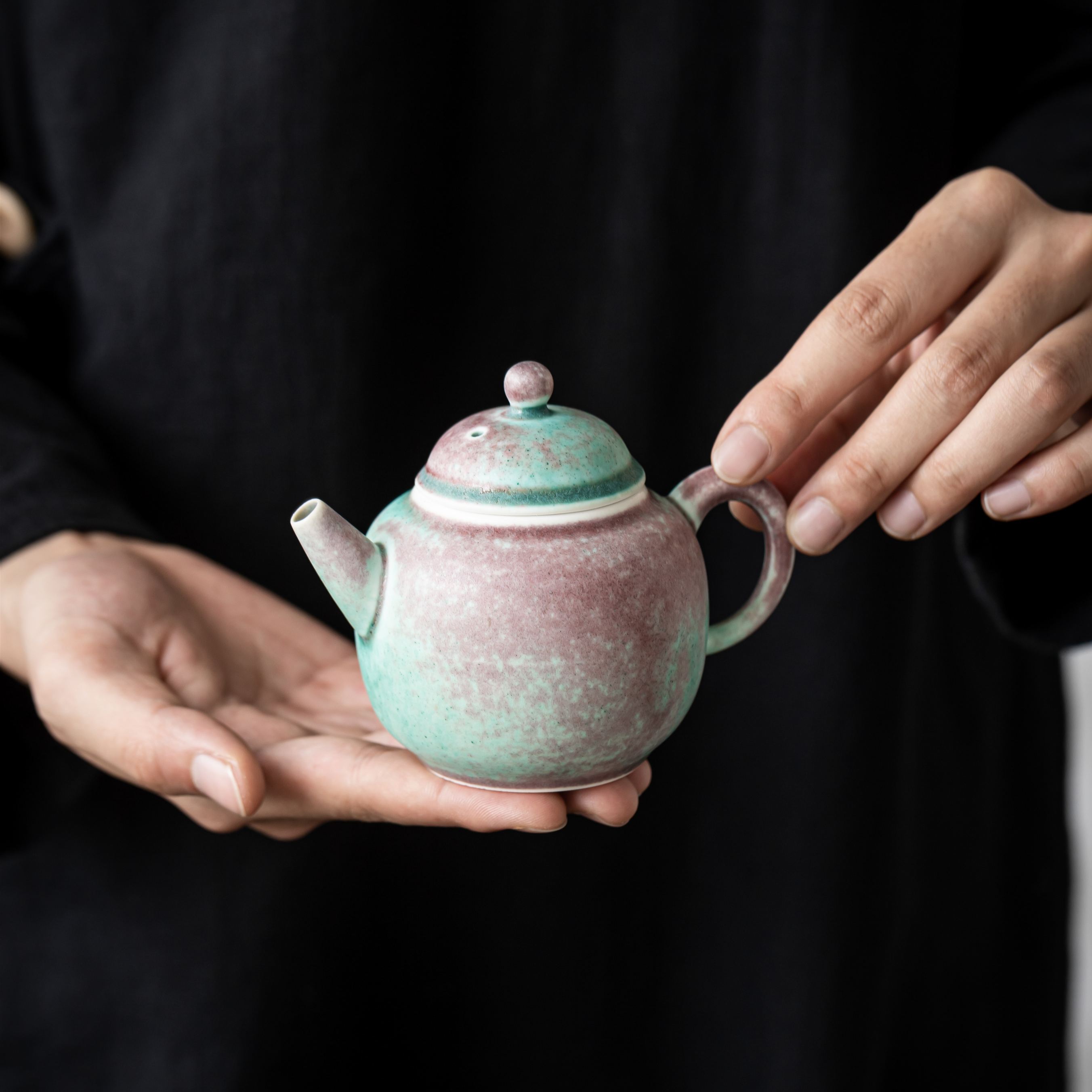 "Blush Spring" - Artisanal Pink-Green Kiln Transformation Gongfu Teapot