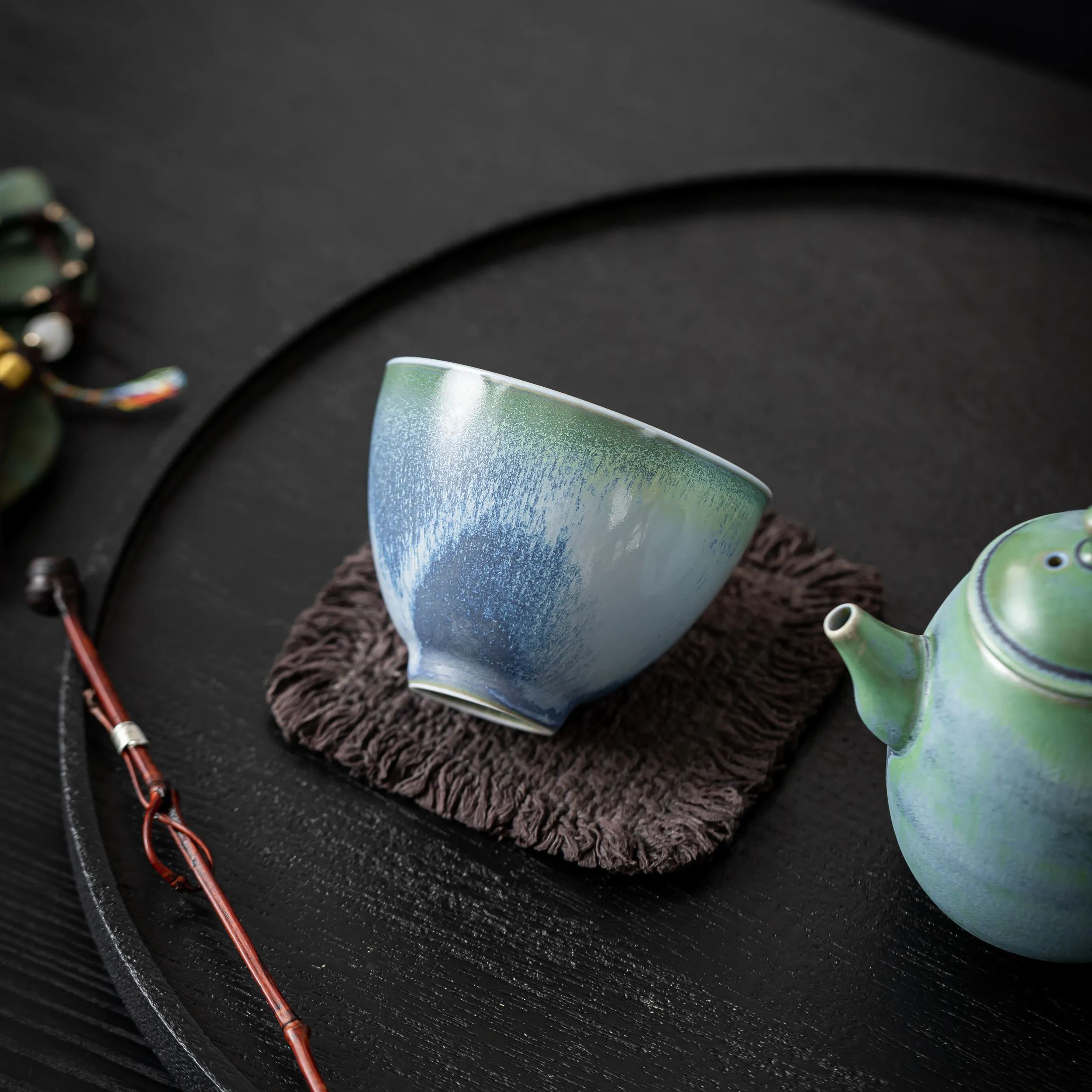 "Ocean Horizon" - Artisanal Gradient Blue-Green Kiln Transformation Gongfu Teacup