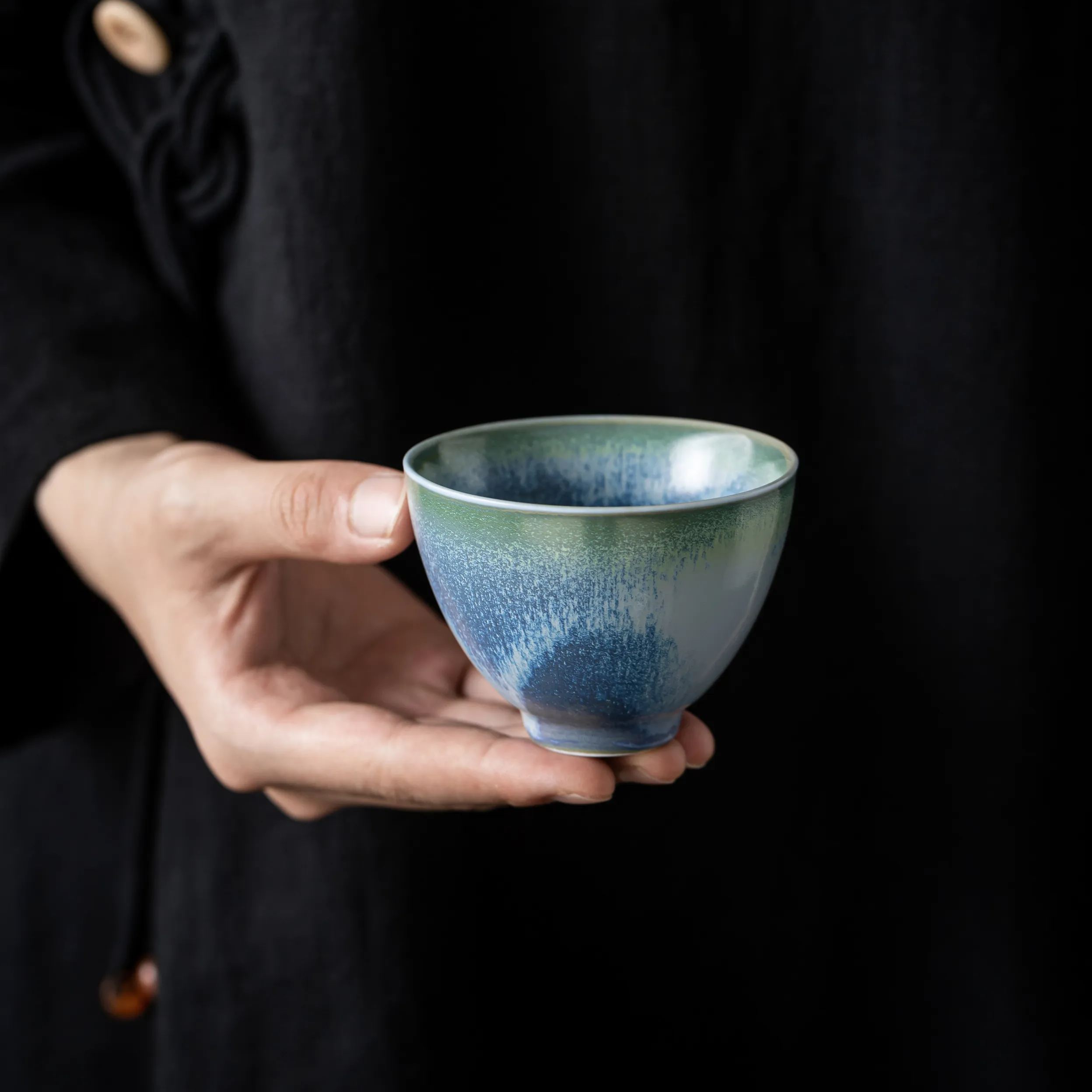 "Ocean Horizon" - Artisanal Gradient Blue-Green Kiln Transformation Gongfu Teacup