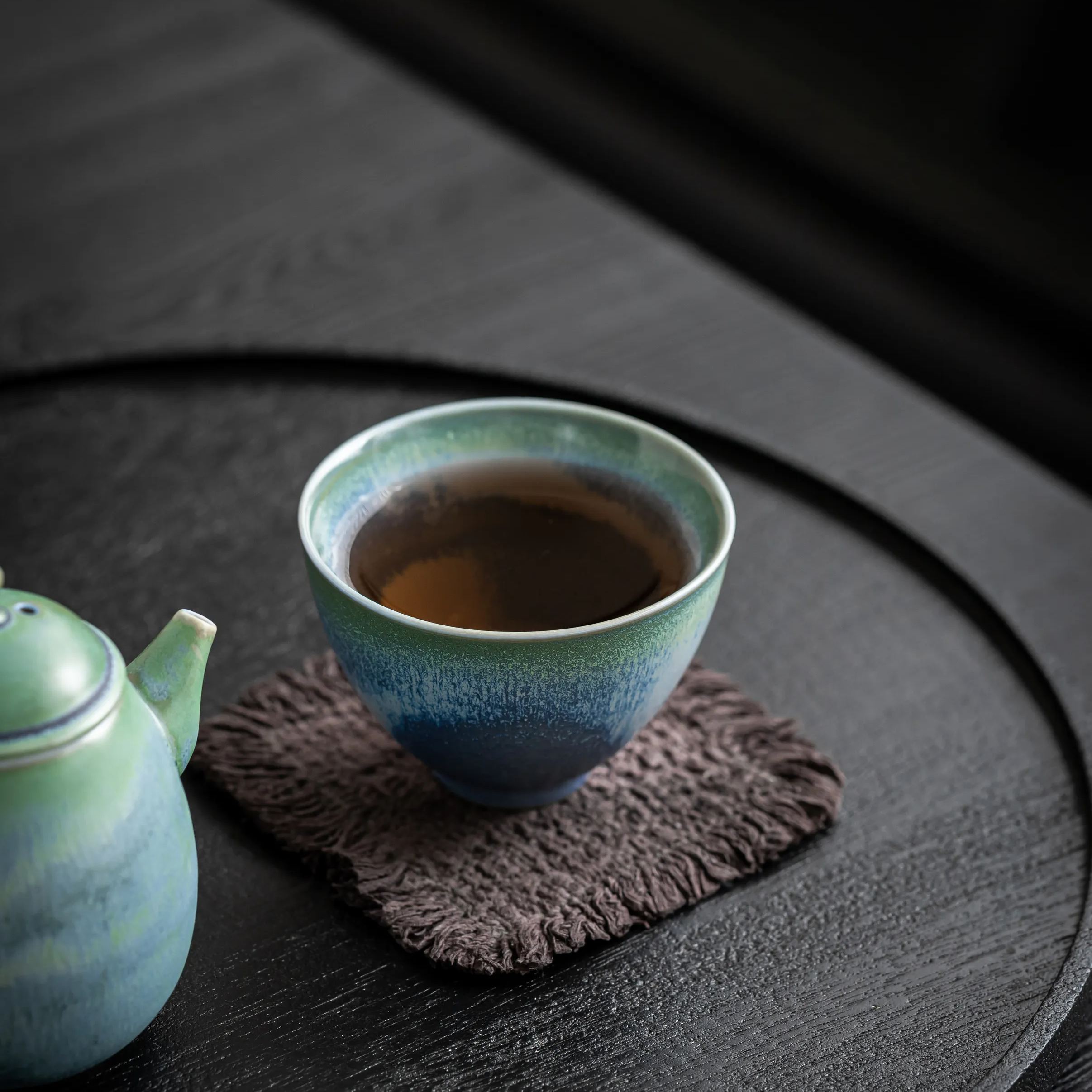 "Ocean Horizon" - Artisanal Gradient Blue-Green Kiln Transformation Gongfu Teacup