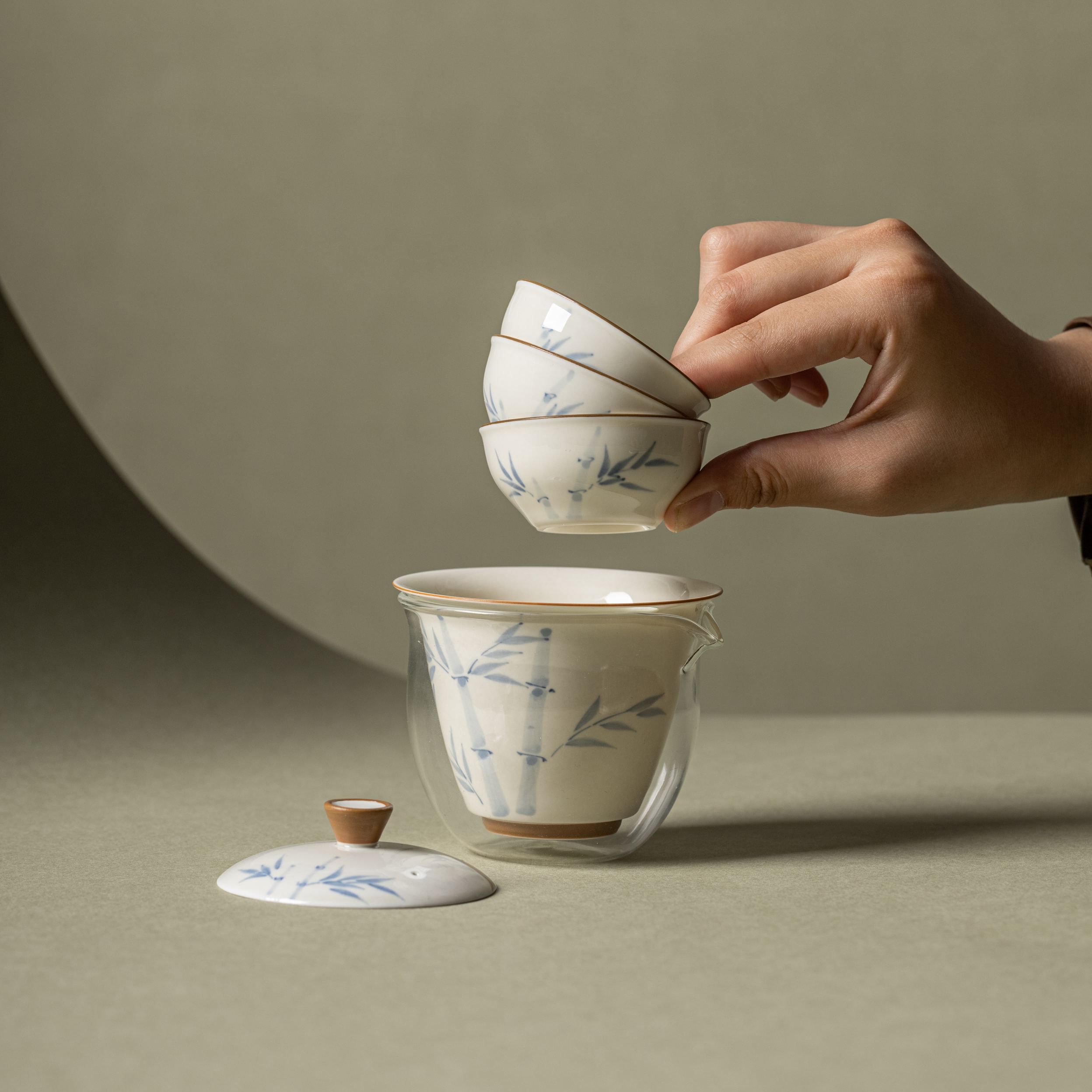 "Shadow of Bamboo" - Hand-Painted Lid Filter Travel Tea Set