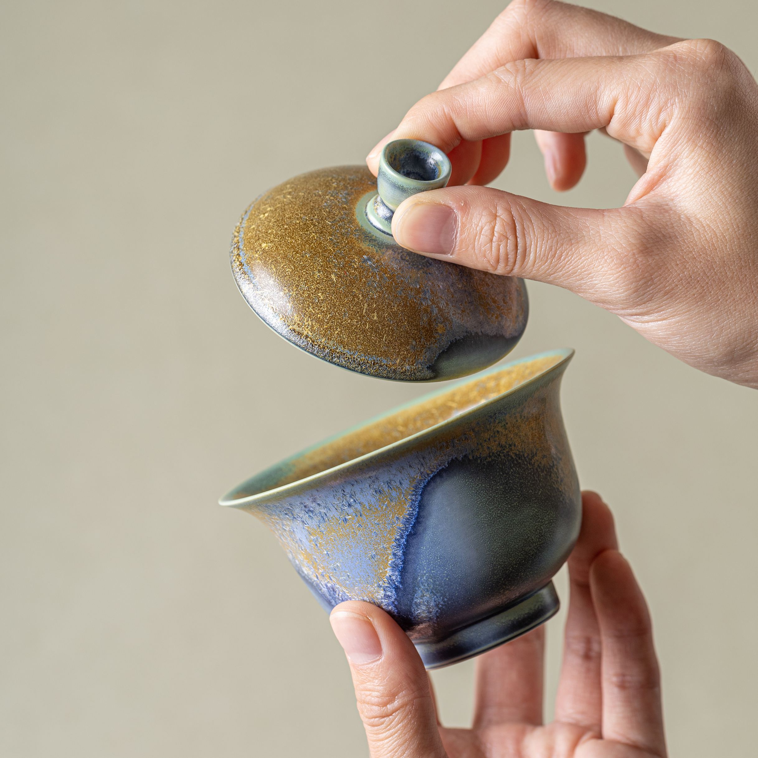 [Spring Special]Thousand Miles of Rivers and Mountains/千里江山(Qian Li Jiang Shan) - Handmade Crystalline Glaze Gaiwan