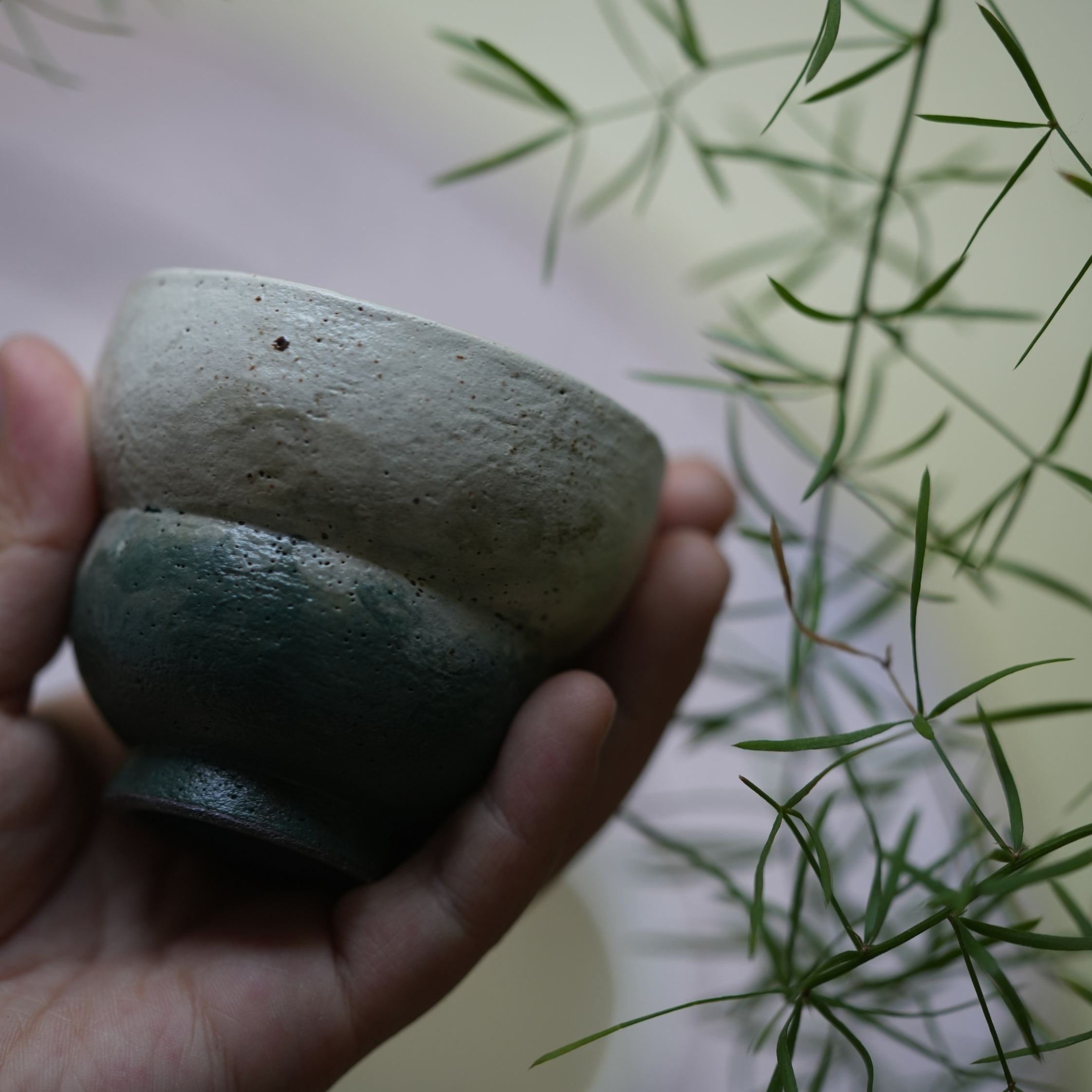 "Lake Veil" - Hand-Thrown Jingdezhen Stoneware Gourd Tea Cup