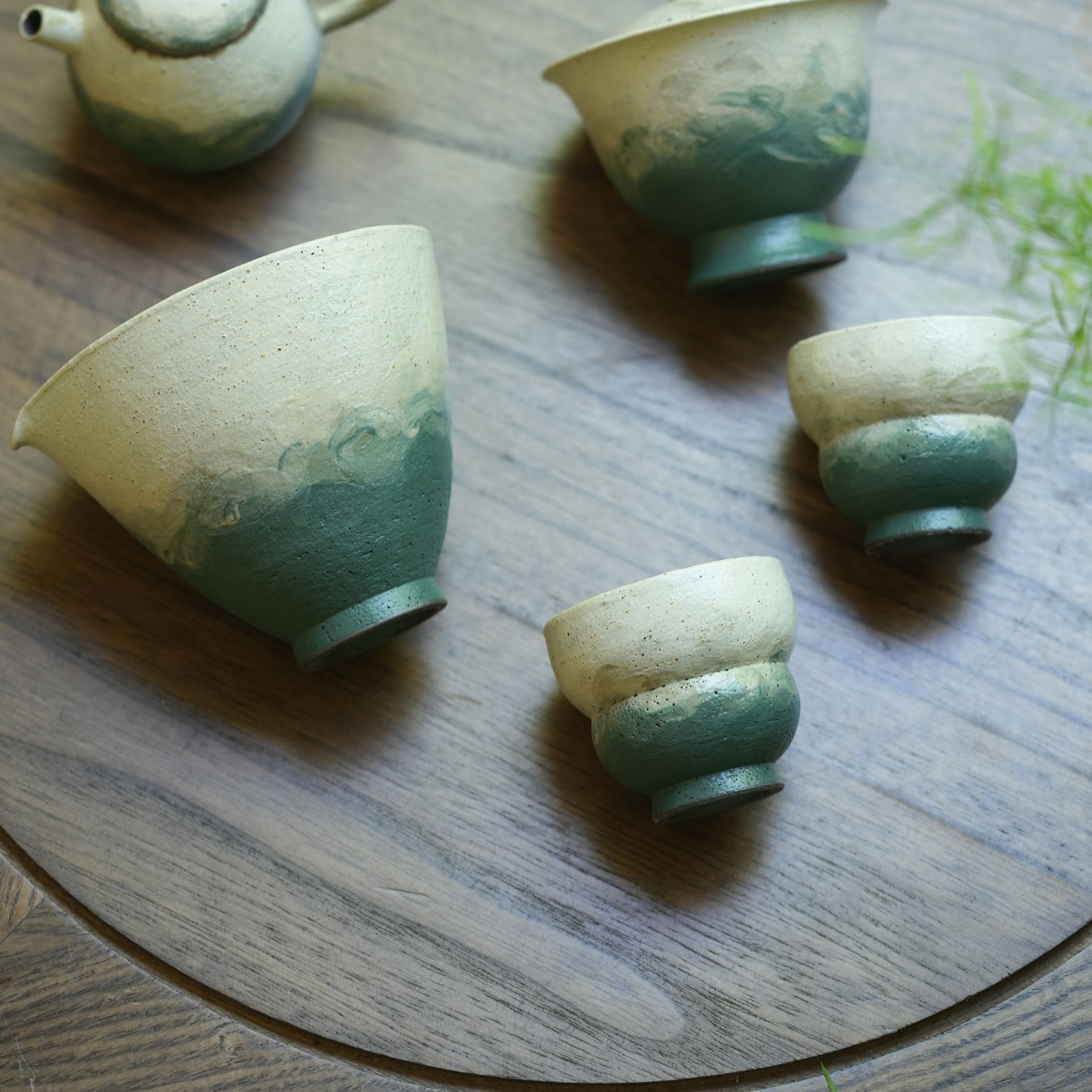 "Lake Veil" - Hand-Thrown Jingdezhen Stoneware Gourd Tea Cup