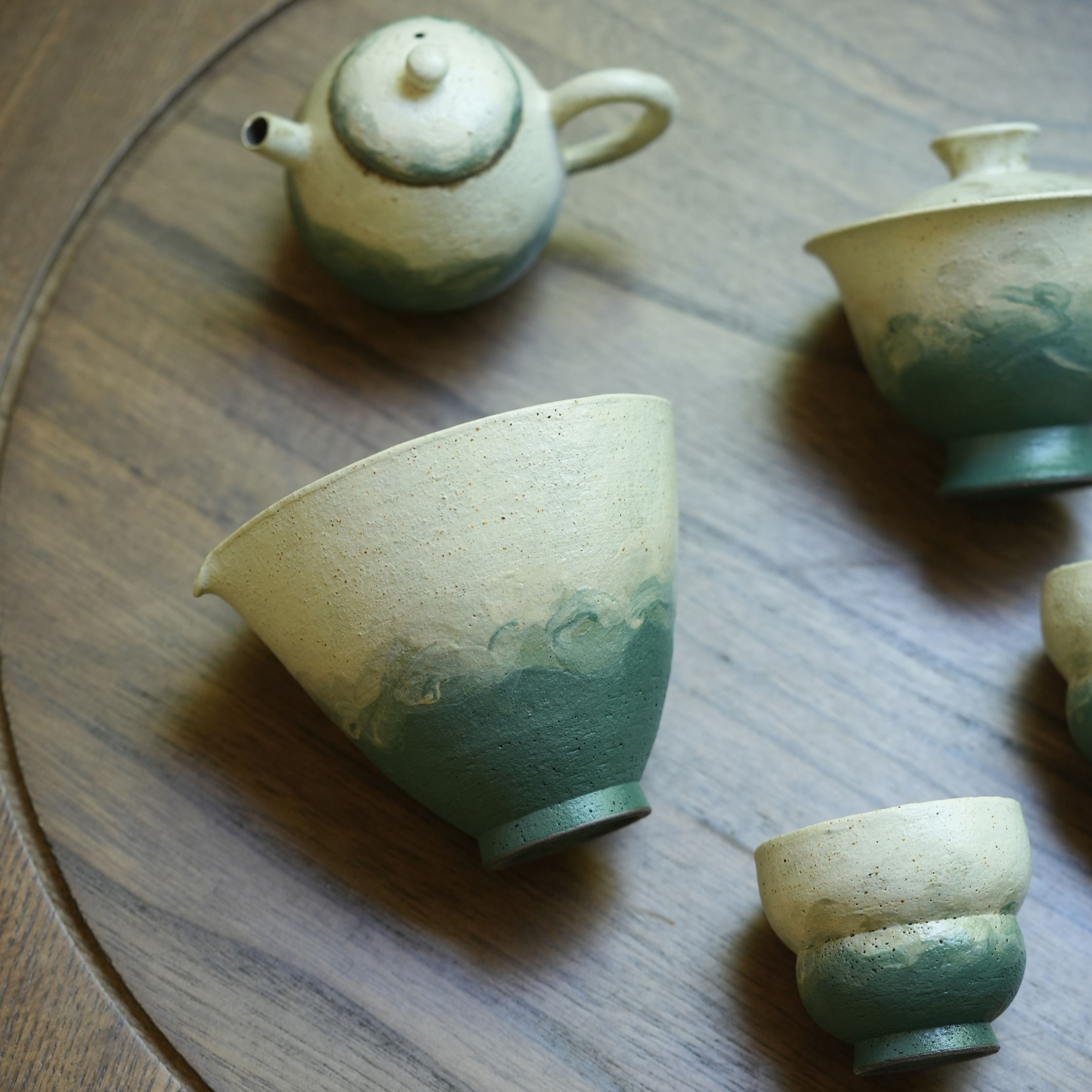 "Lake Veil" - Hand-Thrown Jingdezhen Stoneware Wide Rim Fair Cup
