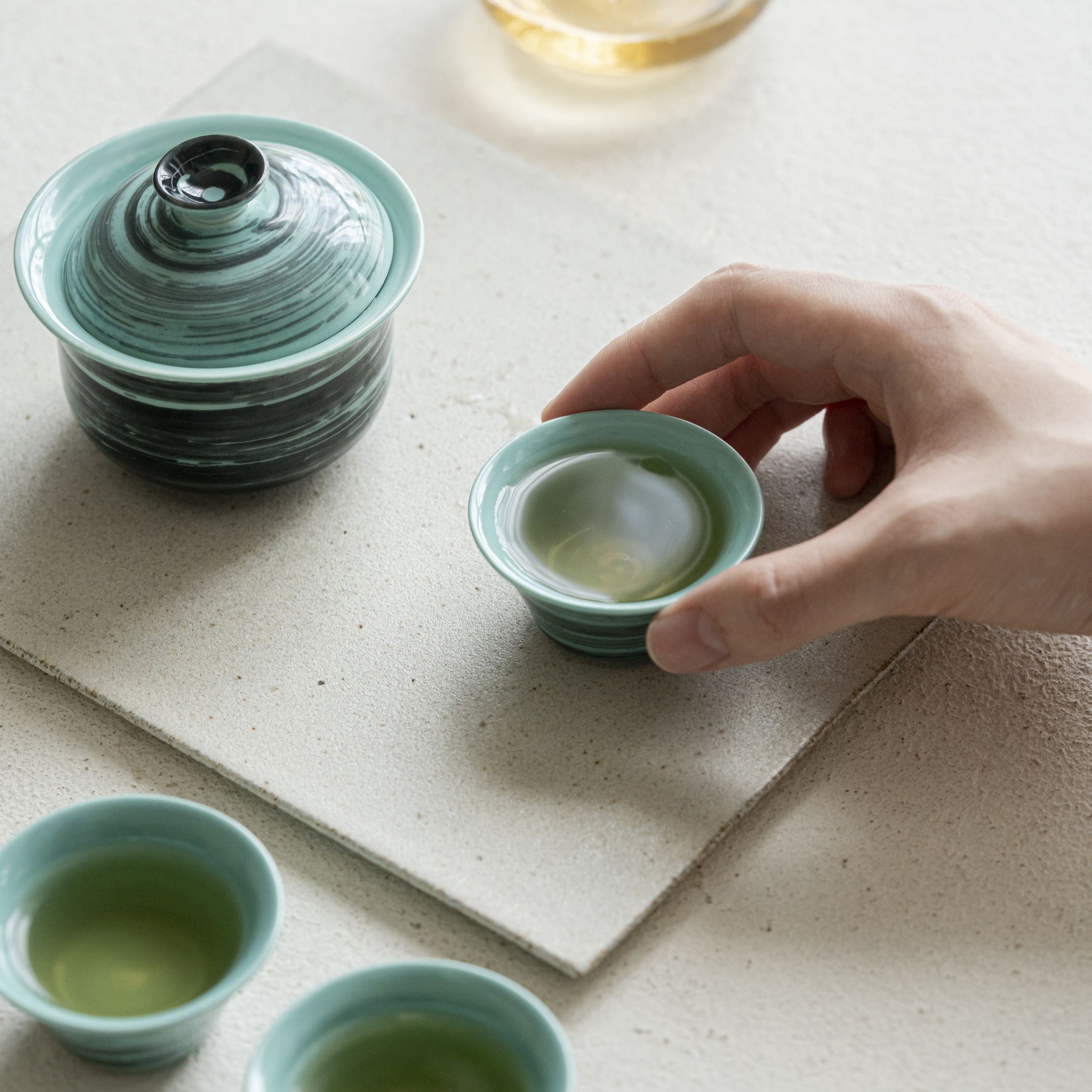 “Ripple” – Hand-Brushed Glaze Natural Texture Tea Set