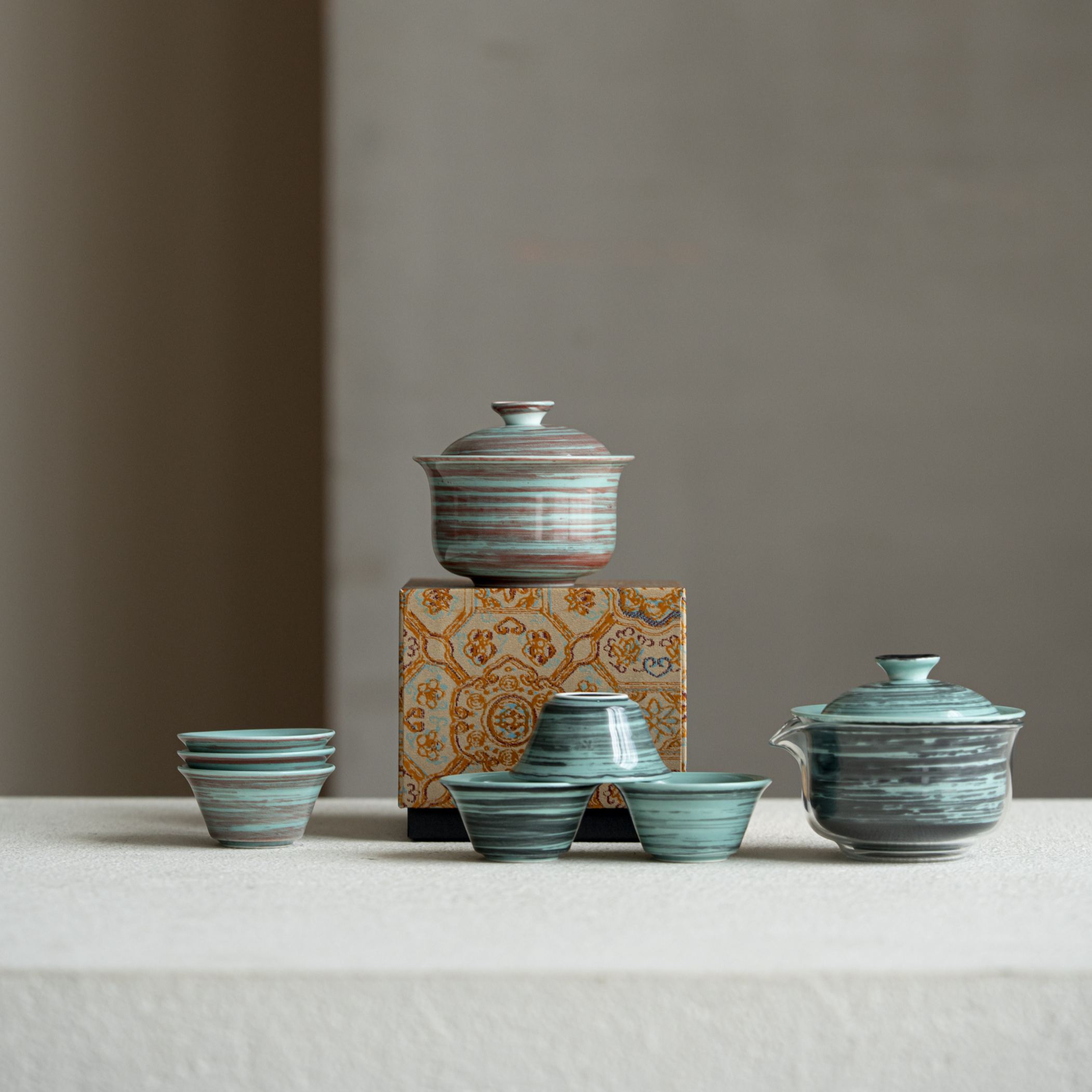“Ripple” – Hand-Brushed Glaze Natural Texture Tea Set