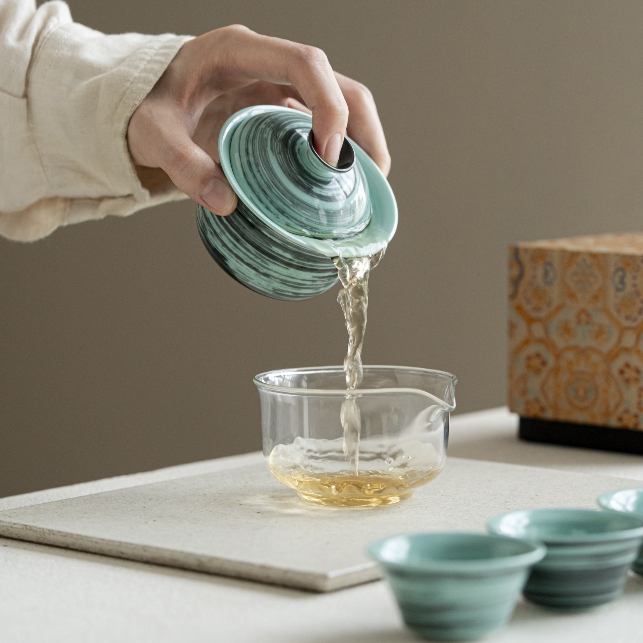 “Ripple” – Hand-Brushed Glaze Natural Texture Tea Set