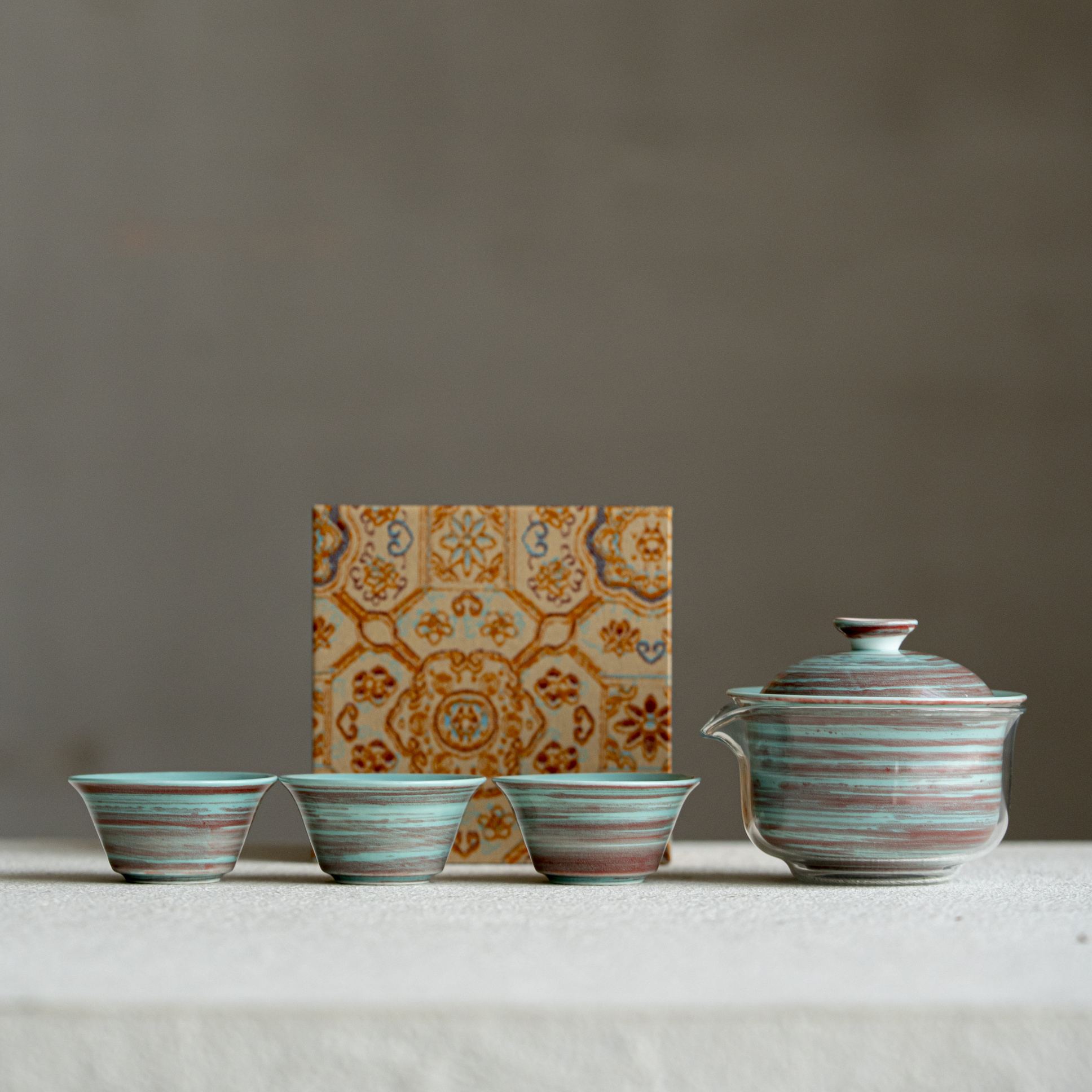 “Ripple” – Hand-Brushed Glaze Natural Texture Tea Set