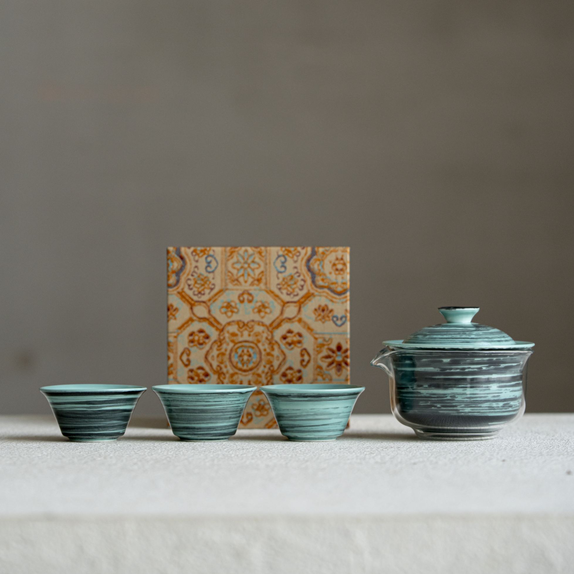 “Ripple” – Hand-Brushed Glaze Natural Texture Tea Set