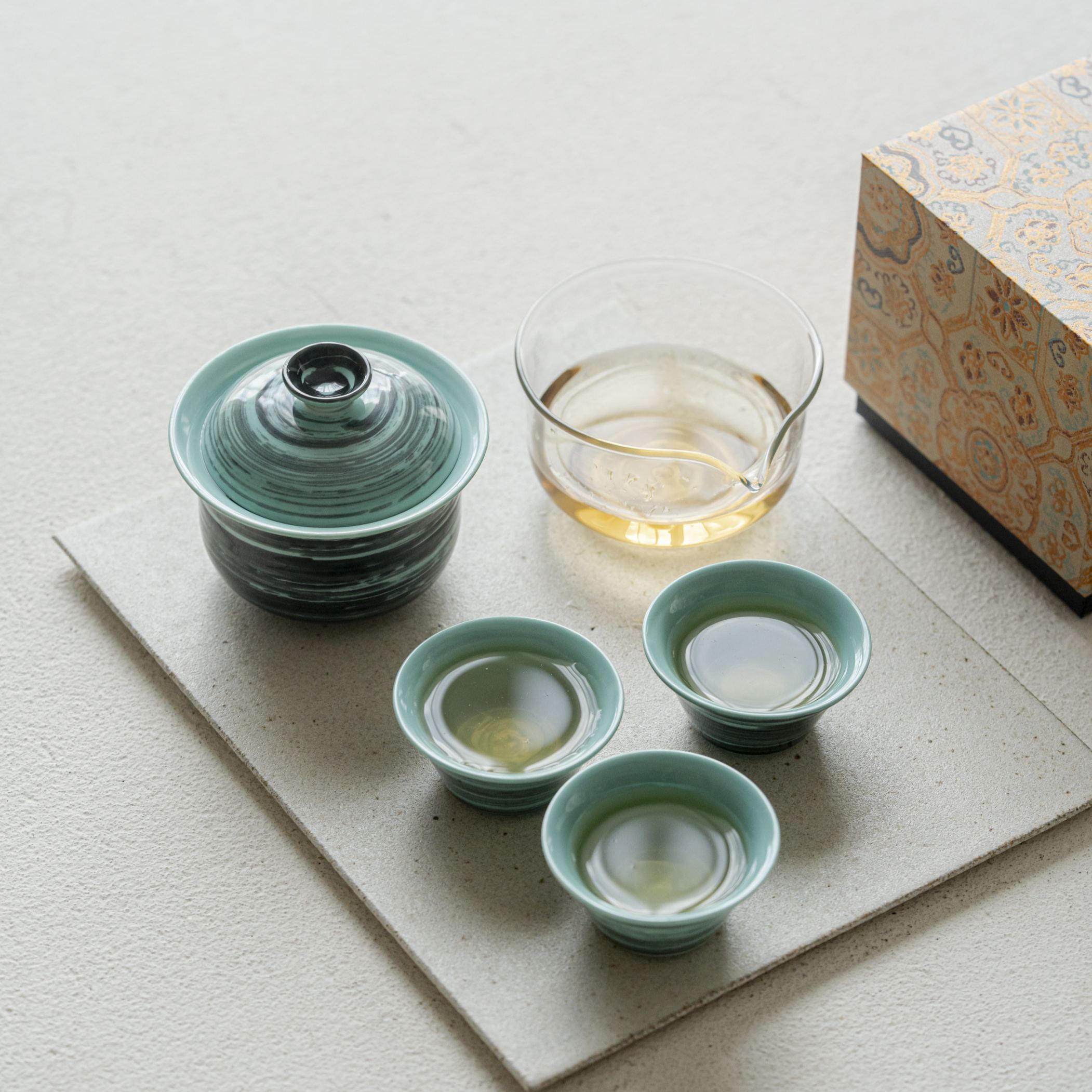 “Ripple” – Hand-Brushed Glaze Natural Texture Tea Set