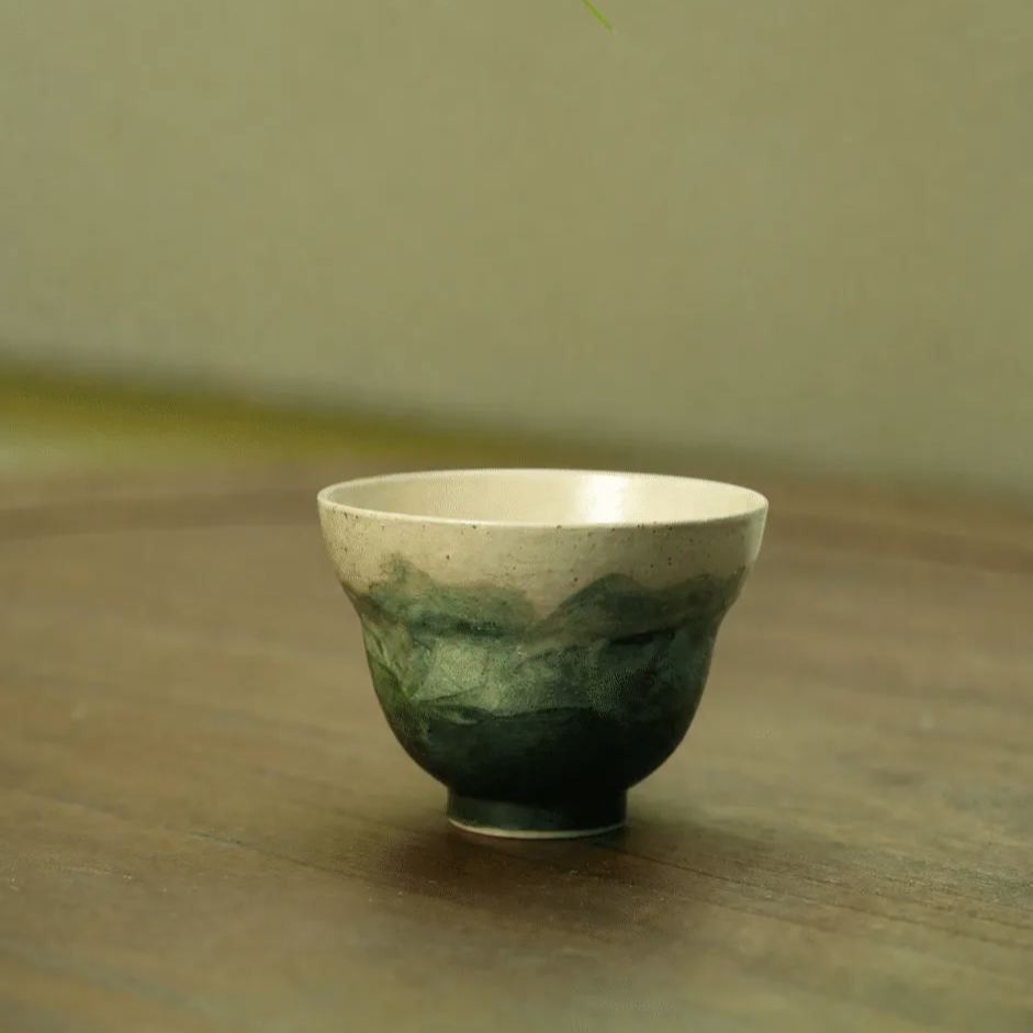 "Lake Veil" – Hand-Thrown Jingdezhen Porcelain Waisted Tea Cup