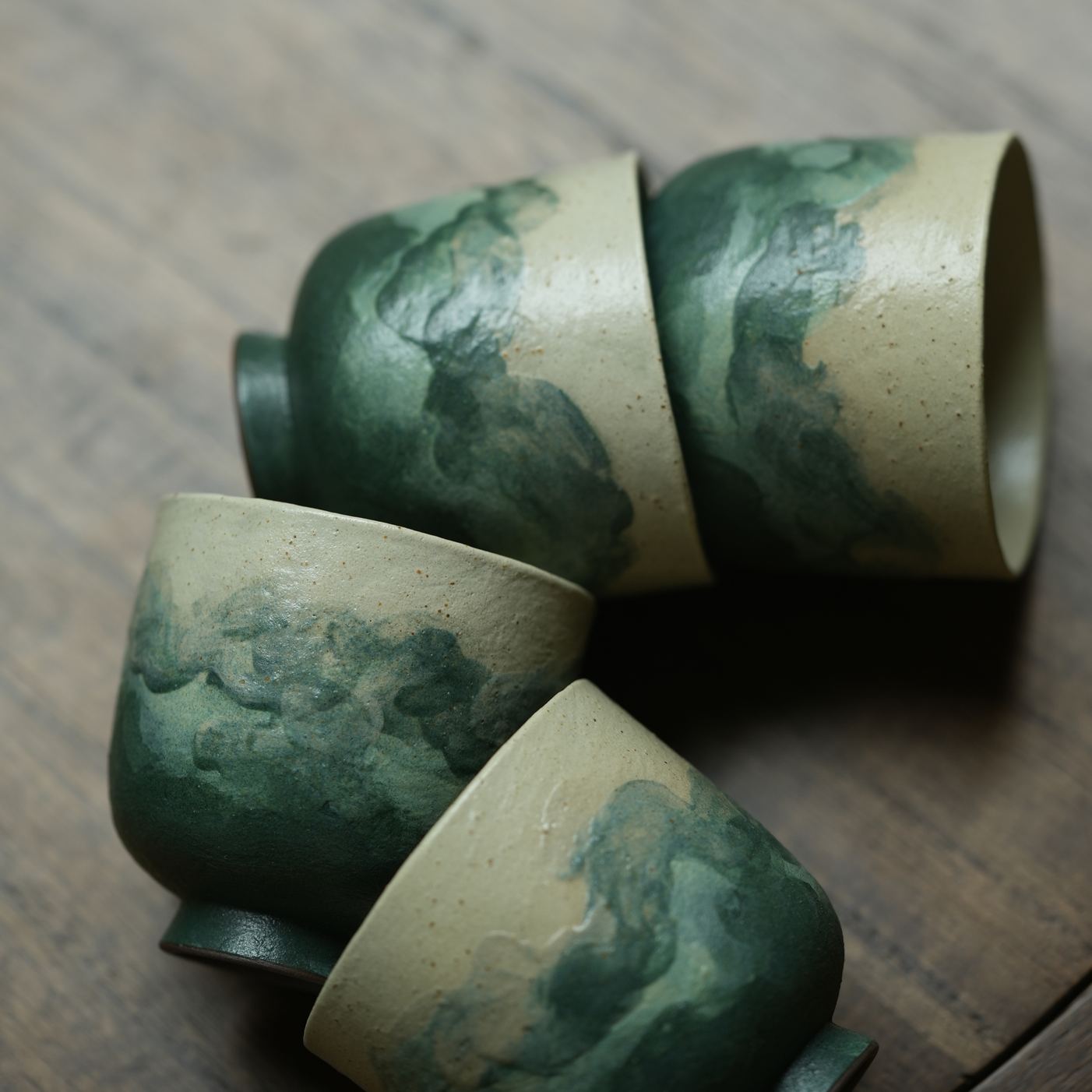 "Lake Veil" – Hand-Thrown Jingdezhen Stoneware Low-Profile Tea Cup