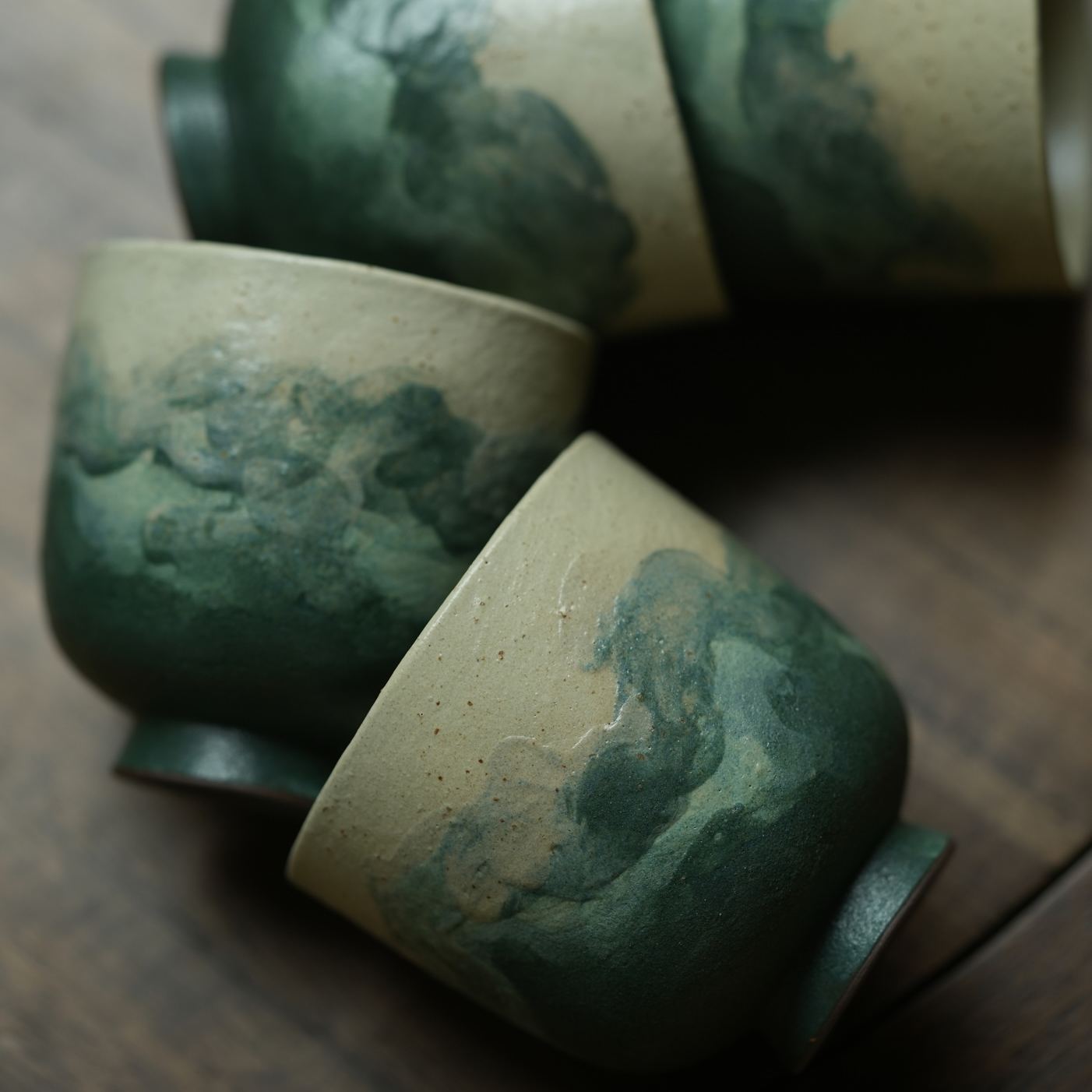 "Lake Veil" – Hand-Thrown Jingdezhen Stoneware Low-Profile Tea Cup