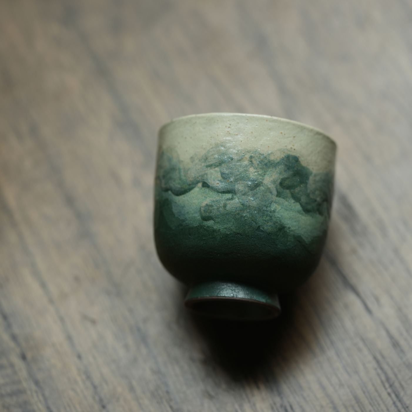 "Lake Veil" – Hand-Thrown Jingdezhen Stoneware Low-Profile Tea Cup