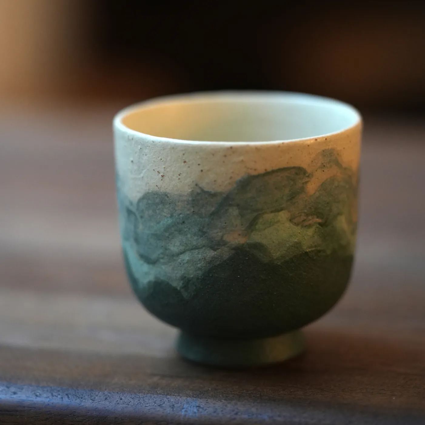 "Lake Veil" – Hand-Thrown Jingdezhen Stoneware Low-Profile Tea Cup