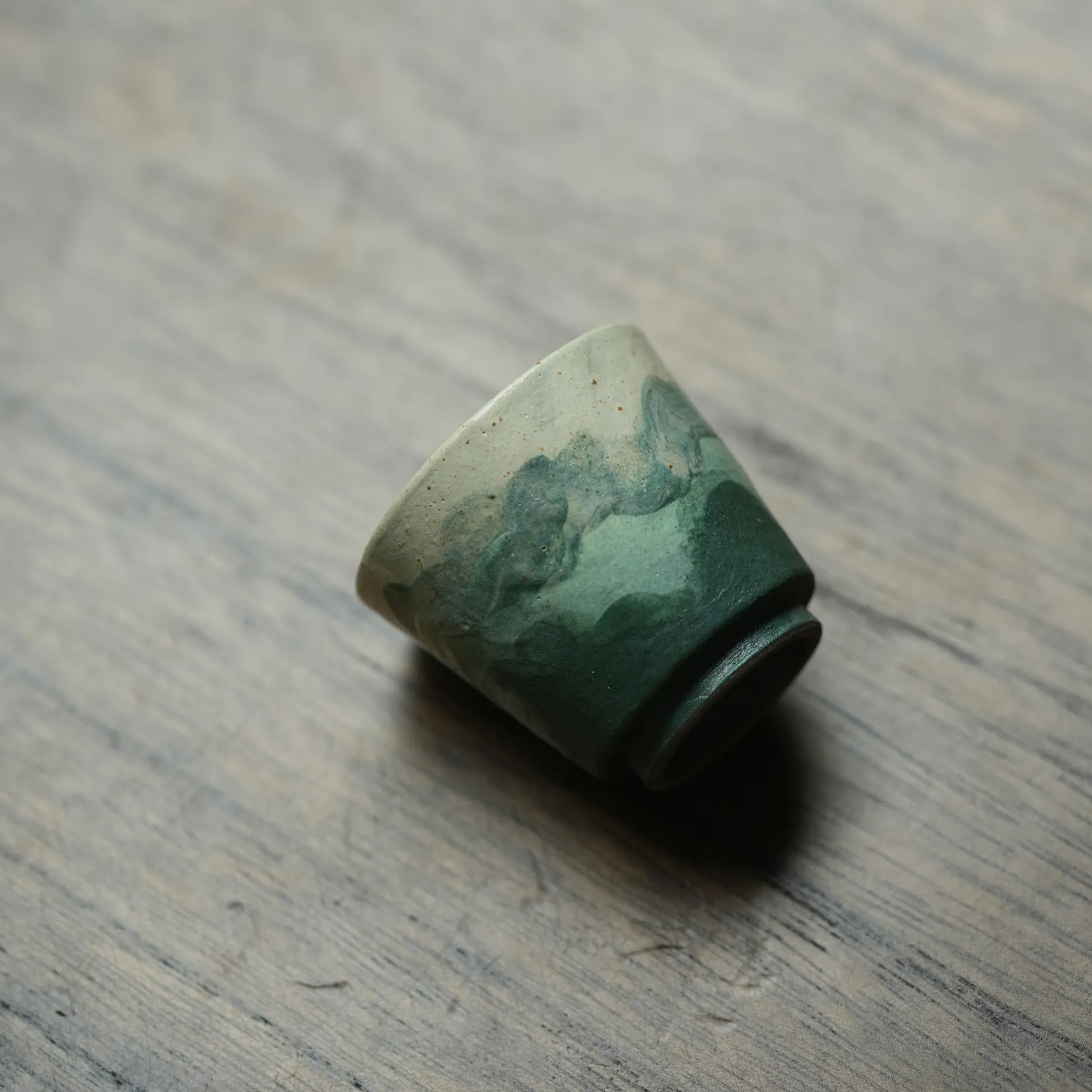 "Lake Veil" – Hand-Thrown Jingdezhen Stoneware Mini Low-Profile Tea Cup