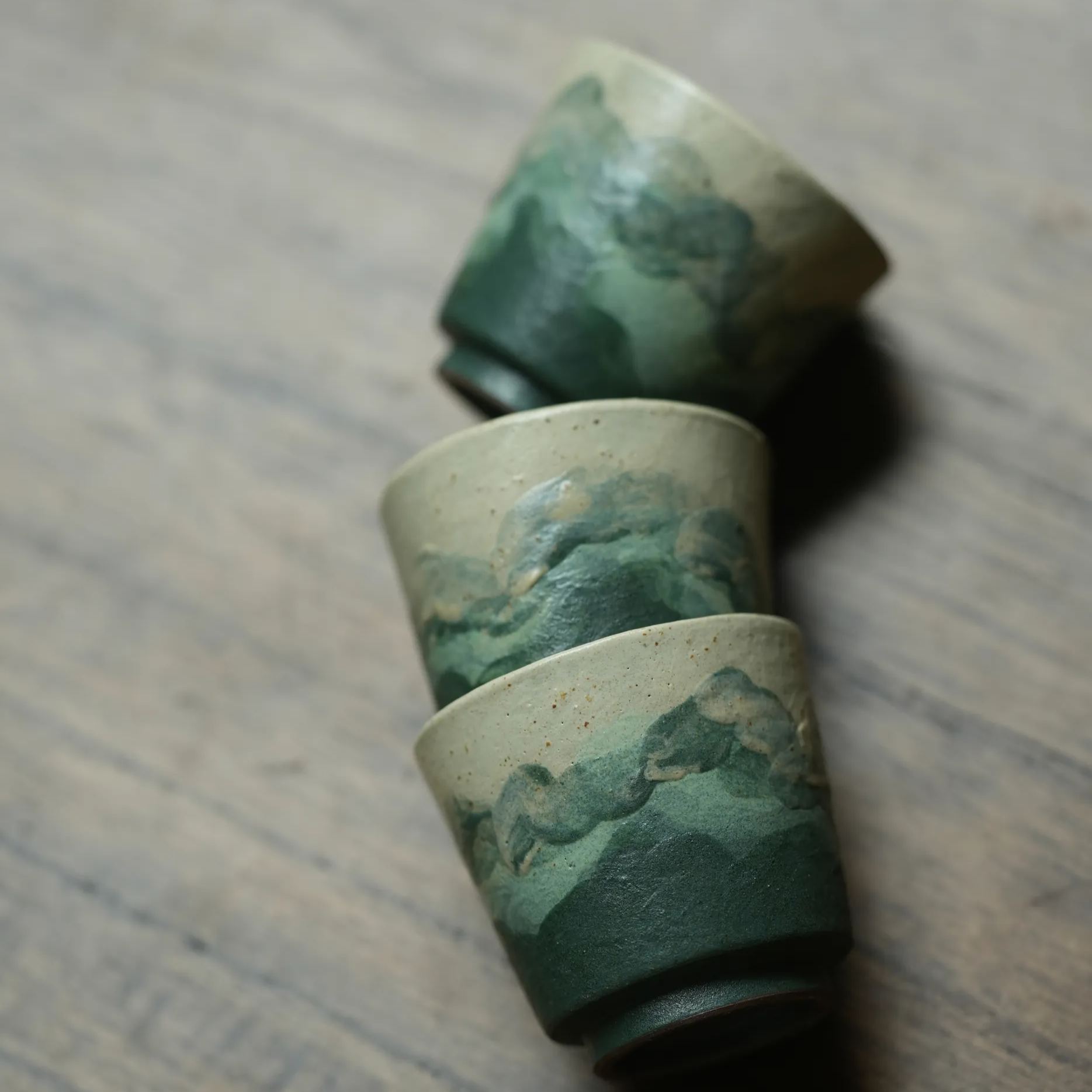 "Lake Veil" – Hand-Thrown Jingdezhen Stoneware Mini Low-Profile Tea Cup