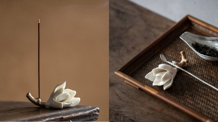 magnolia-shaped ceramic incense burner.