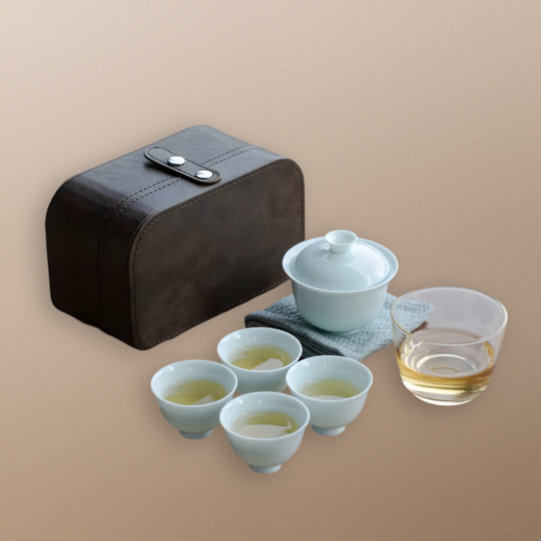 "Spring Whisper" - Handmade Portable Tea Set with Case for Four