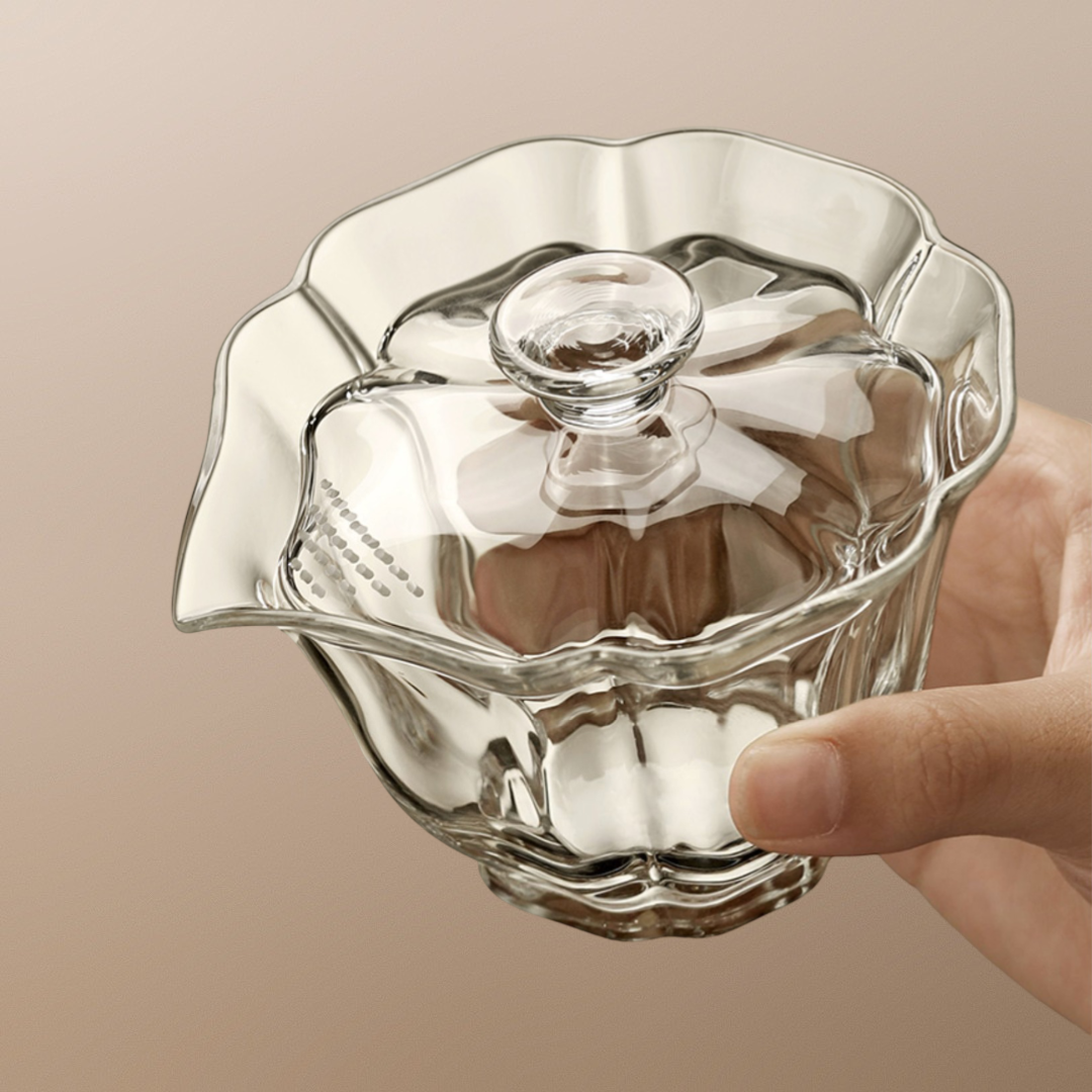 "Petal" - Antique Style High-borosilicate Glass Shiboridashi/Easy Gaiwan Teapot (170ml)