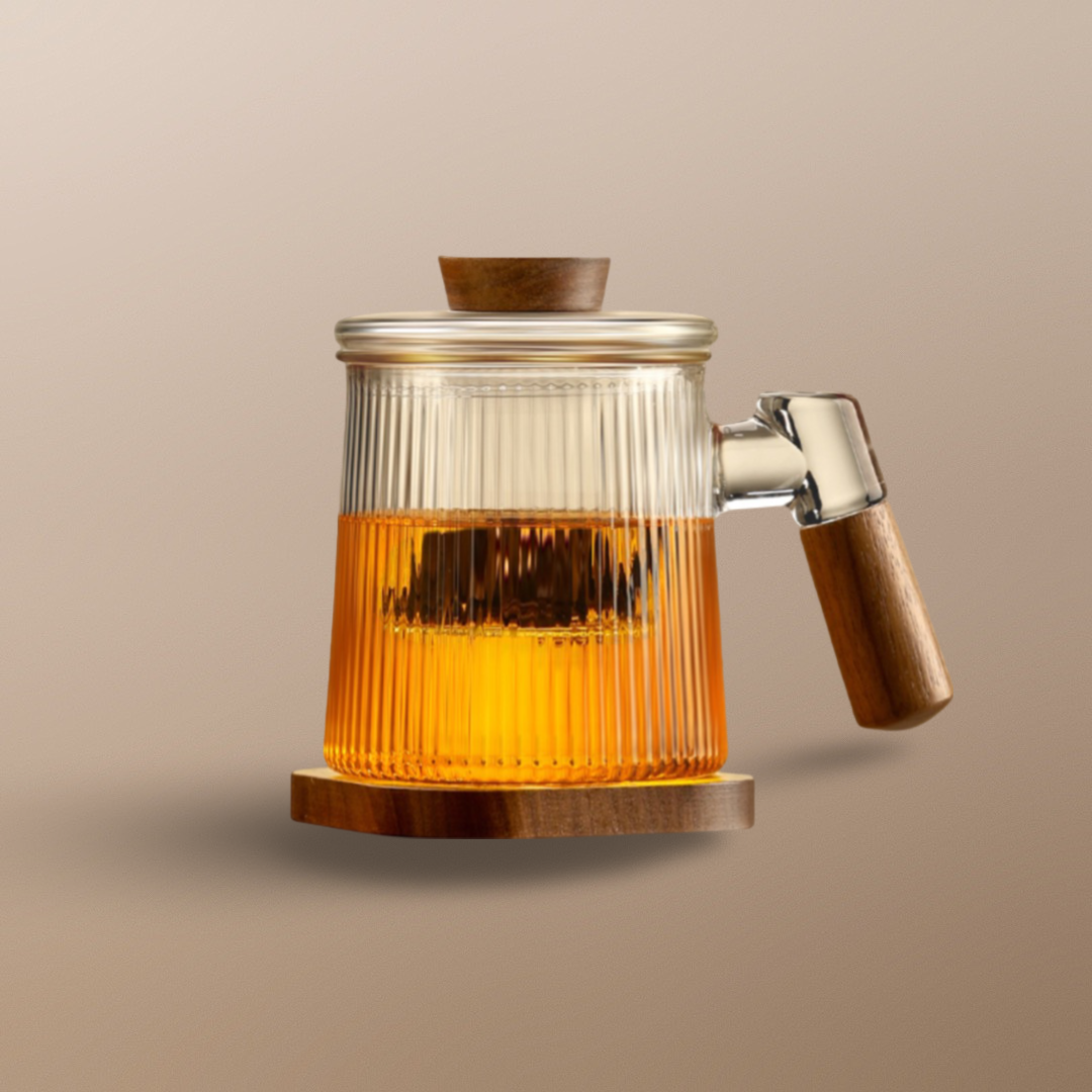 “Snowy Sunshine” - High Borosilicate Glass Tea Mug with Infuser (440ml)