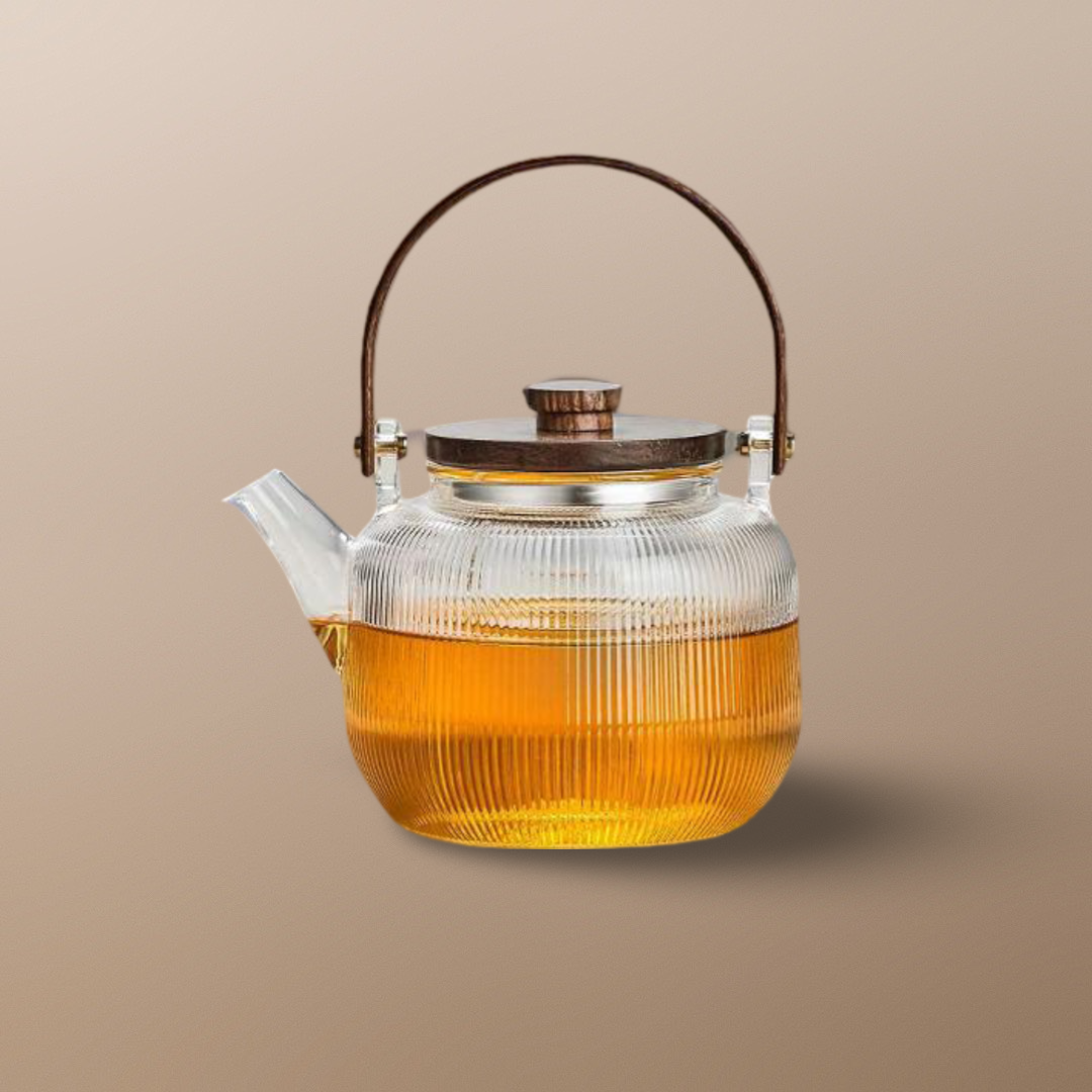 "Serendipity" - High-grade Borosilicate Glass Teapot with Wooden Overhead