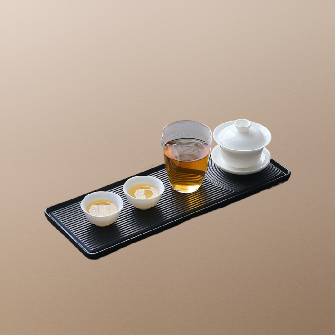 [SALE]"Karesansui" - Handmade Japanese Style Black Pottery Tea Tray