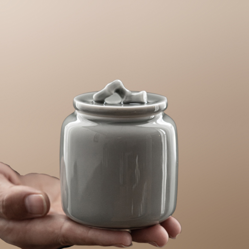 [SALE]"Quiet Bamboo" Handmade Ice-gray Glaze Ceramic Tea Canister