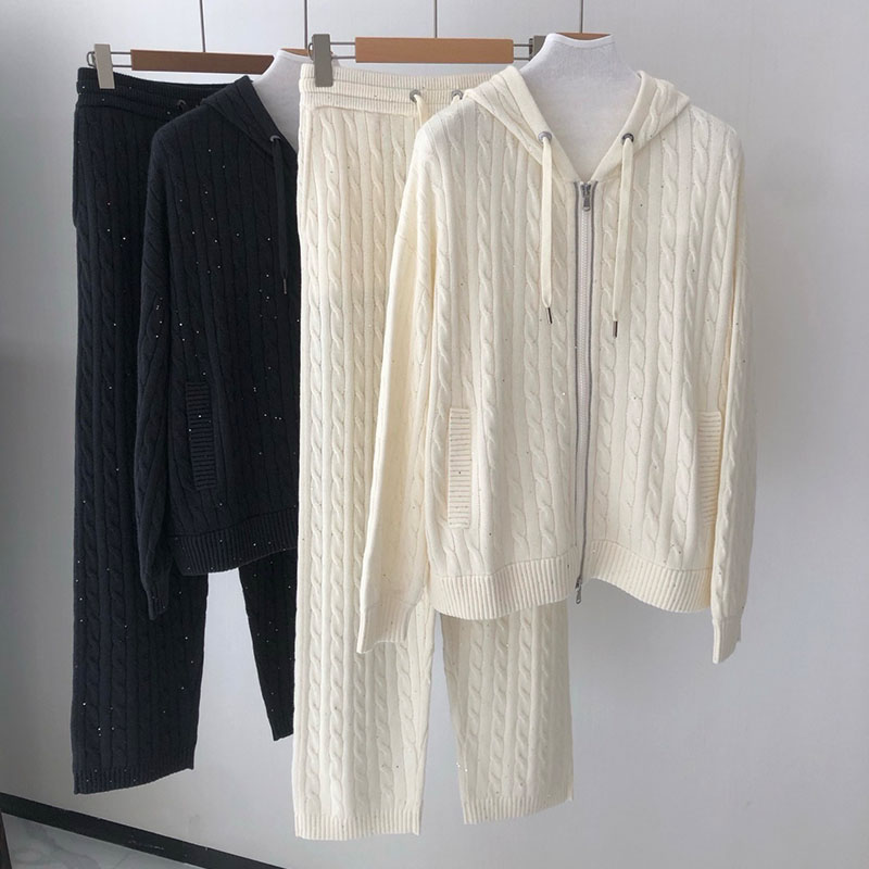 Wool Fried Dough Twists Sequin Knitting Two-piece Set P0844