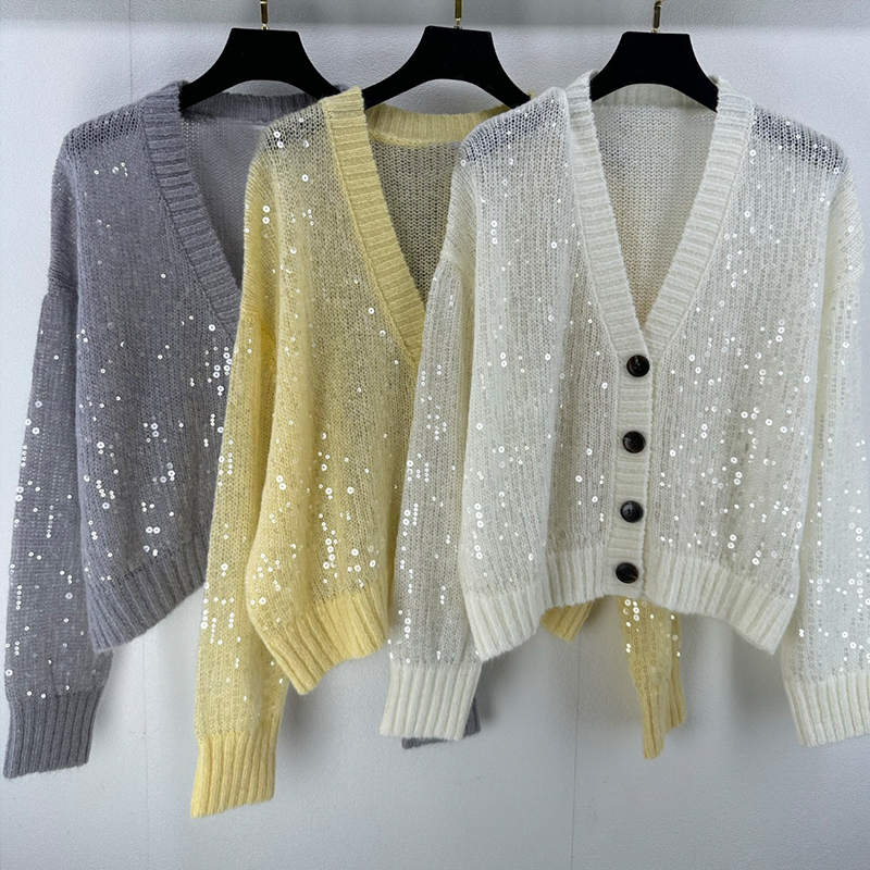 Single-breasted Designer Sequins Sweater C0826